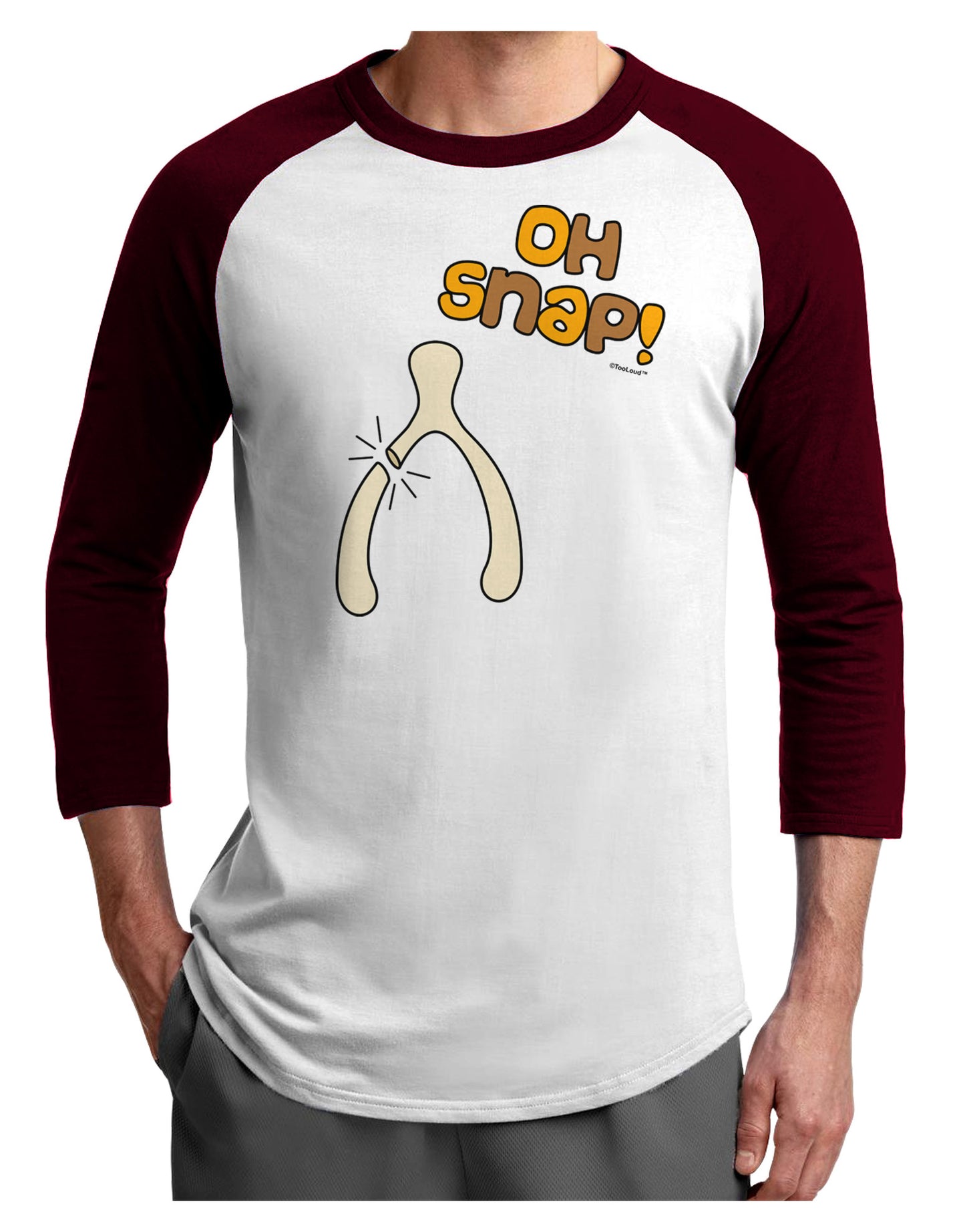 Oh Snap Wishbone - Thanksgiving Adult Raglan Shirt-TooLoud-White-Cardinal-X-Small-Davson Sales