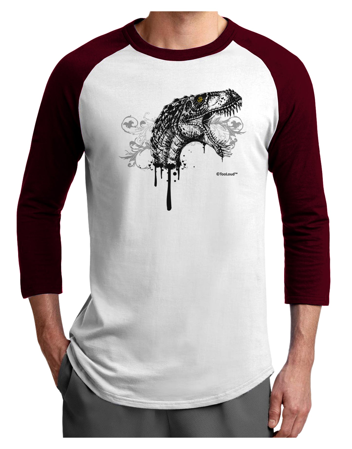 Artistic Ink Style Dinosaur Head Design Adult Raglan Shirt by TooLoud-TooLoud-White-Cardinal-X-Small-Davson Sales