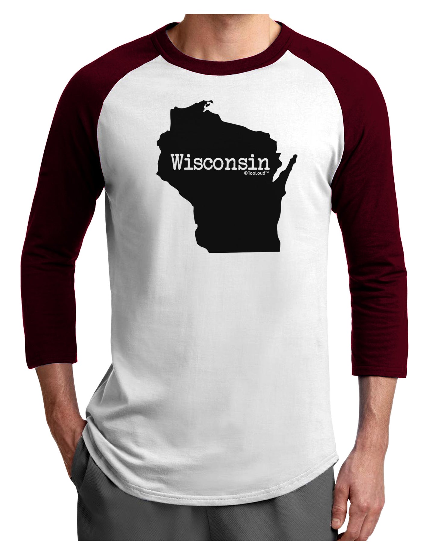 Wisconsin - United States Shape Adult Raglan Shirt-Raglan Shirt-TooLoud-White-Cardinal-X-Small-Davson Sales