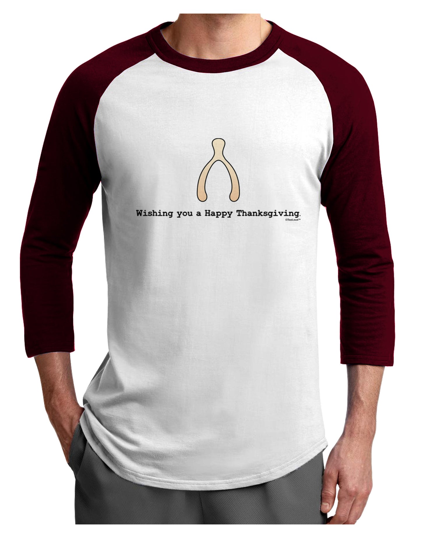 Wishing You a Happy Thanksgiving Wishbone Adult Raglan Shirt-TooLoud-White-Cardinal-X-Small-Davson Sales