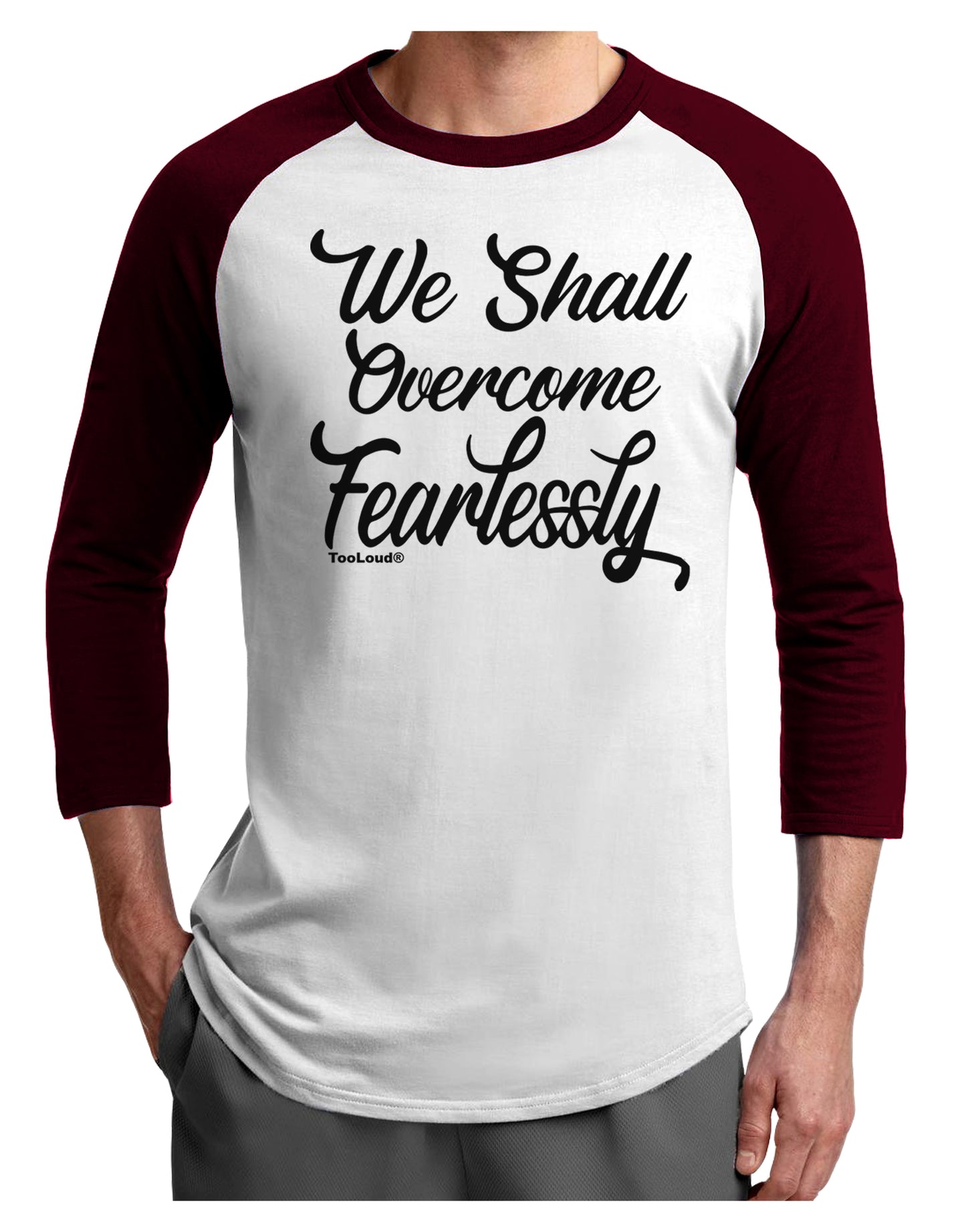We shall Overcome Fearlessly Adult Raglan Shirt-Mens T-Shirt-TooLoud-White-Cardinal-X-Small-Davson Sales