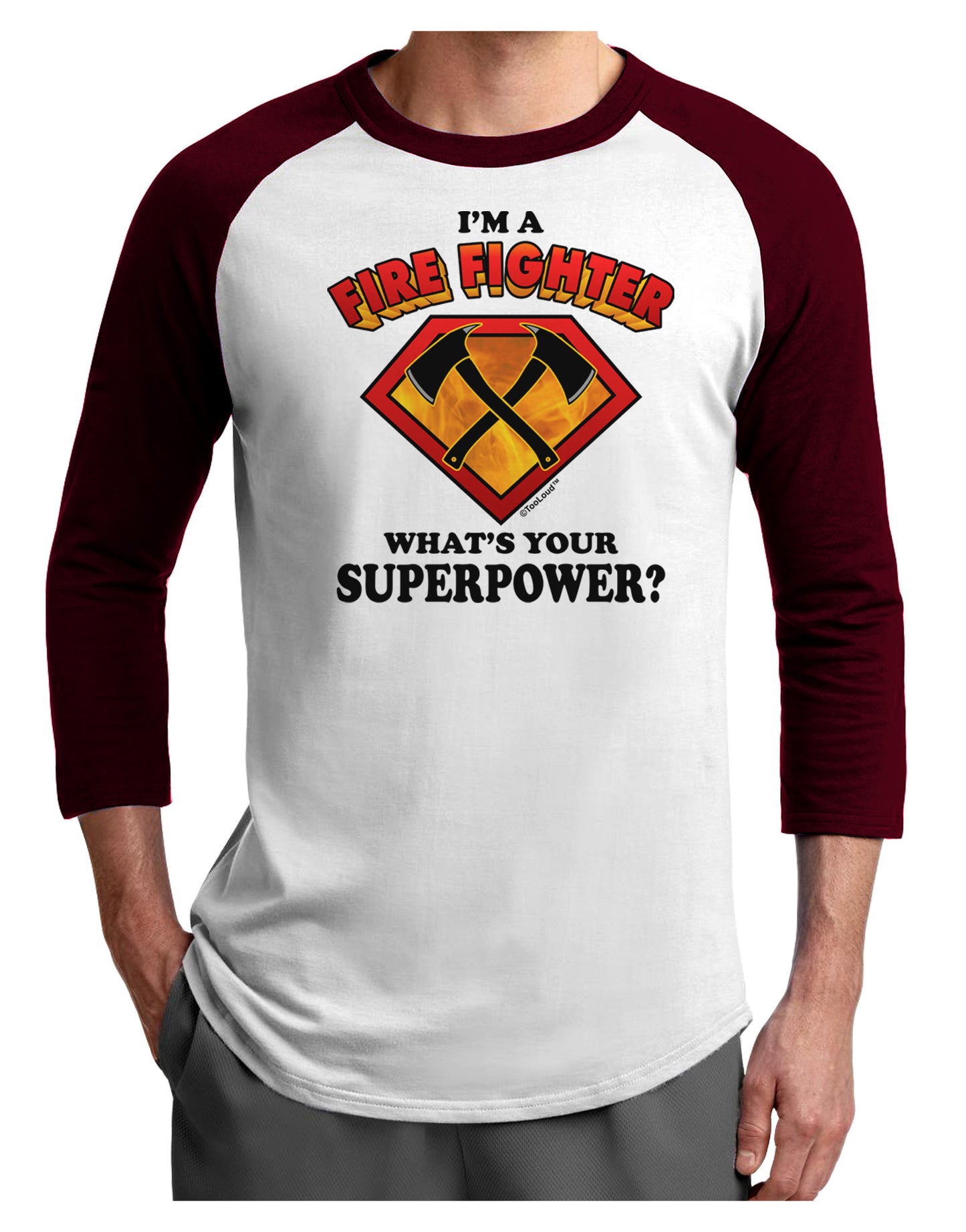 Fire Fighter - Superpower Adult Raglan Shirt-TooLoud-White-Cardinal-X-Small-Davson Sales
