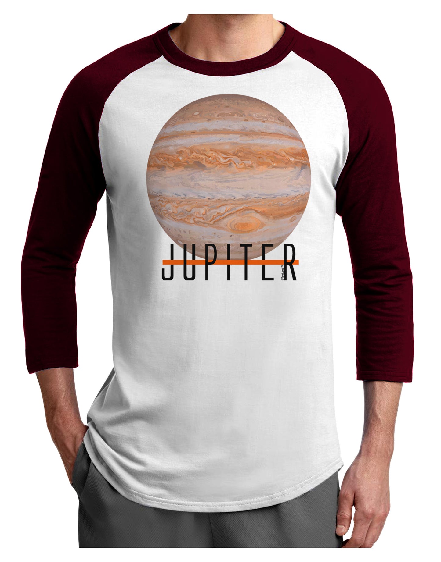 Planet Jupiter Earth Text Adult Raglan Shirt-TooLoud-White-Cardinal-X-Small-Davson Sales
