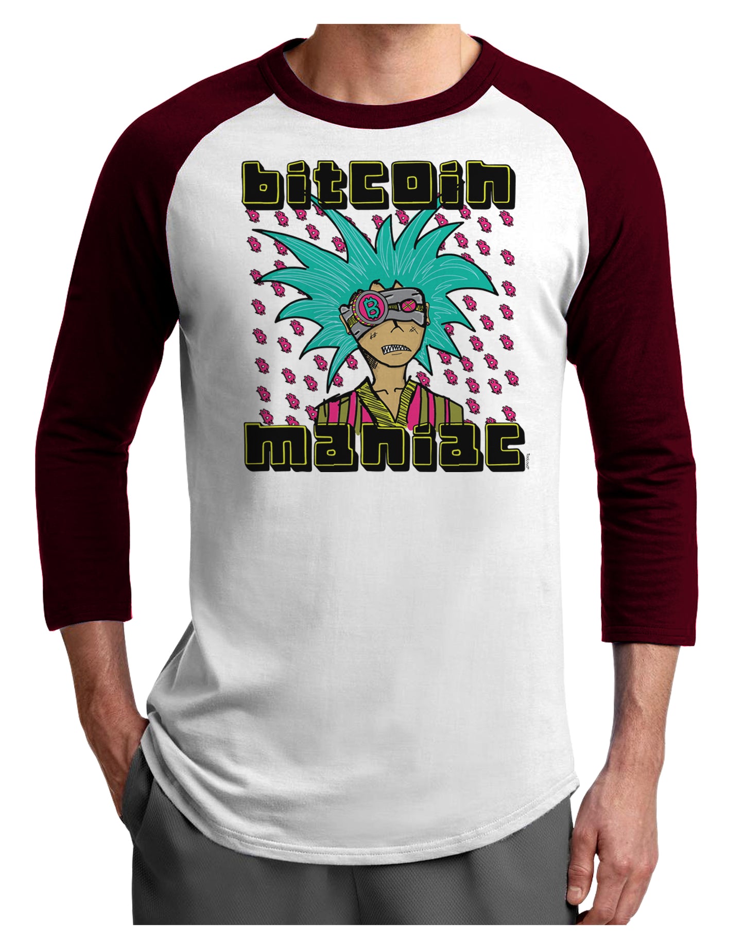 Bitcoin Maniac Crypto Adult Raglan Shirt-Mens T-Shirt-TooLoud-White-Cardinal-X-Small-Davson Sales