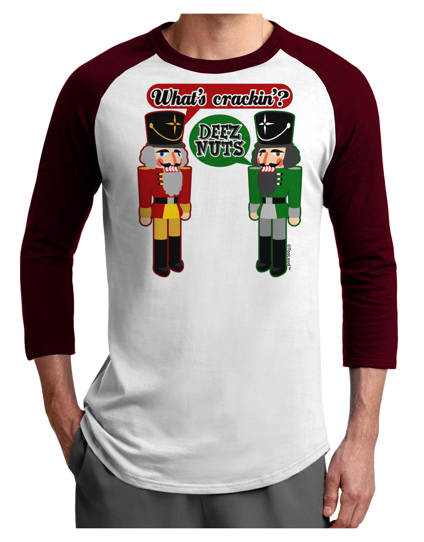 Whats Crackin - Deez Nuts Adult Raglan Shirt by-Raglan Shirt-TooLoud-White-Cardinal-X-Small-Davson Sales