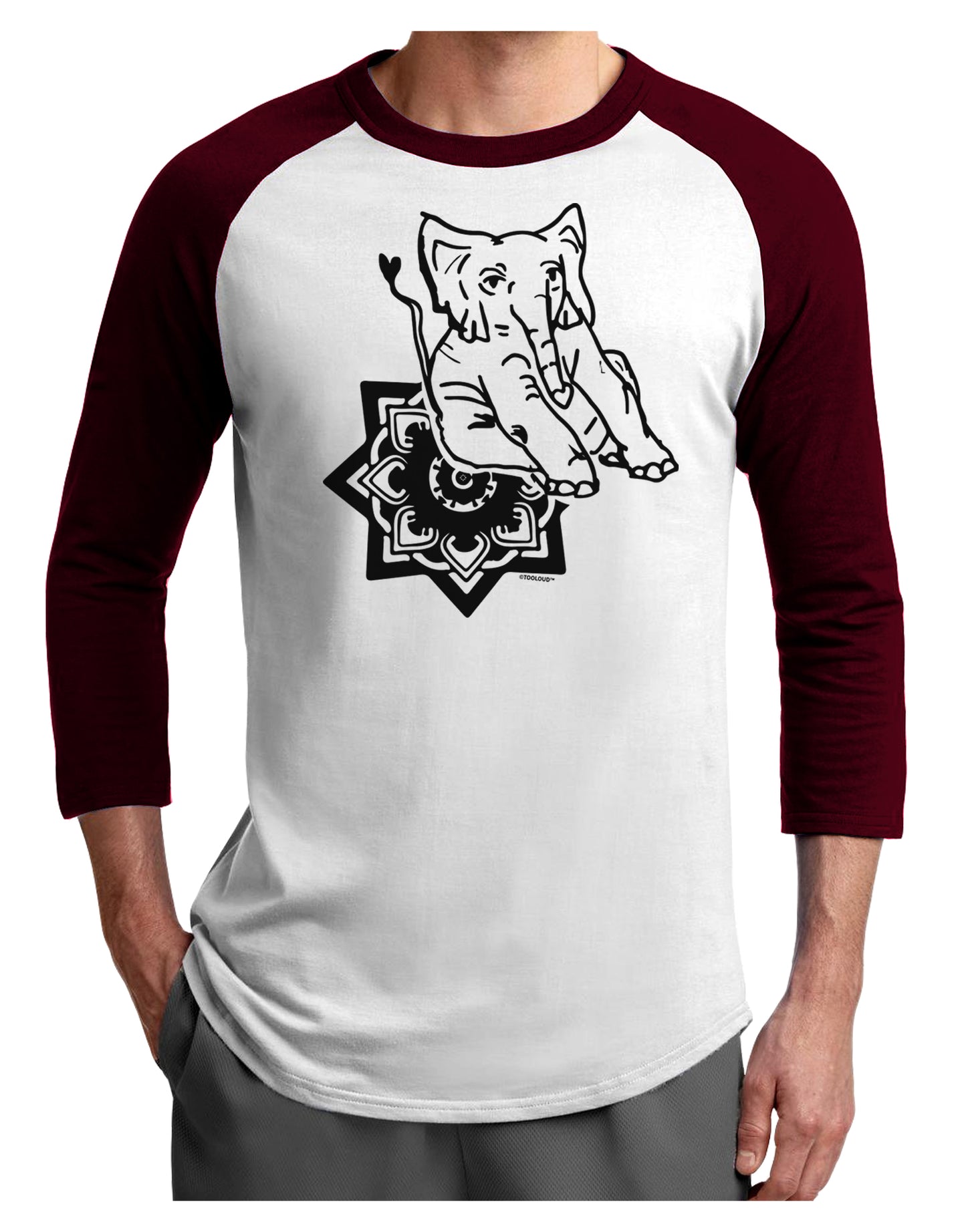 TooLoud Mandala Baby Elephant Adult Raglan Shirt-Mens-Tshirts-TooLoud-White-Cardinal-X-Small-Davson Sales