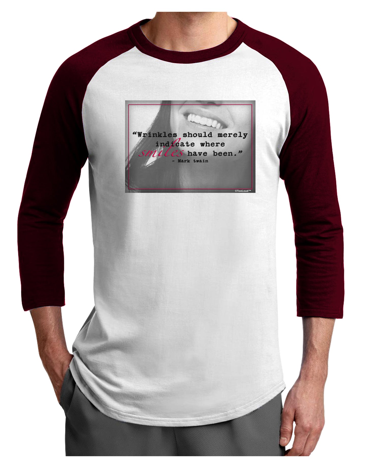 Where Smiles Mark Twain Adult Raglan Shirt-Raglan Shirt-TooLoud-White-Cardinal-X-Small-Davson Sales