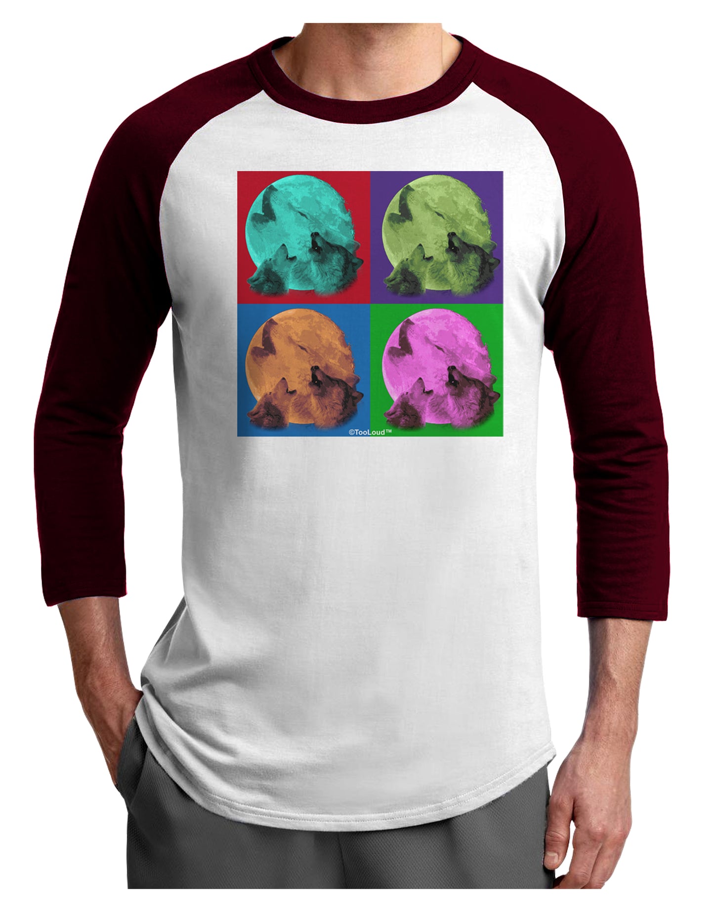 Three Wolves Howling - Pop-Art #1 Adult Raglan Shirt by TooLoud-TooLoud-White-Cardinal-X-Small-Davson Sales