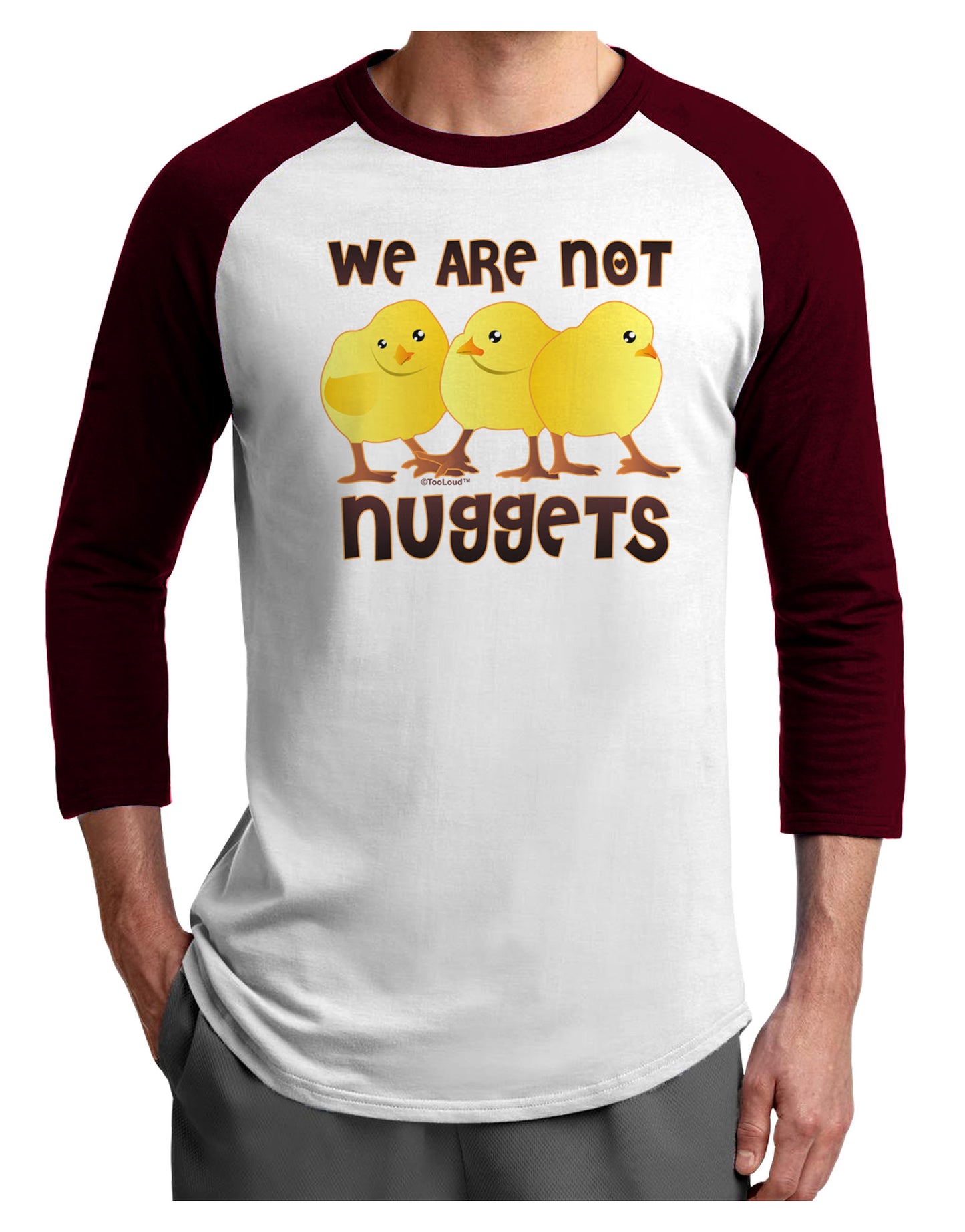 We Are Not Nuggets Adult Raglan Shirt-Raglan Shirt-TooLoud-White-Cardinal-X-Small-Davson Sales