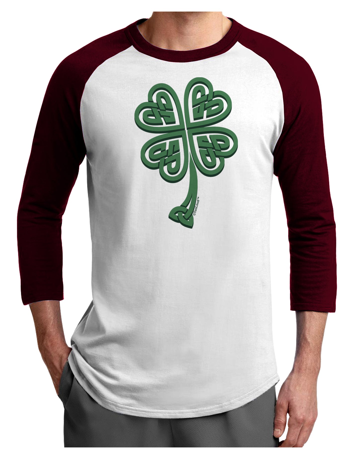 3D Style Celtic Knot 4 Leaf Clover Adult Raglan Shirt-Raglan Shirt-TooLoud-White-Cardinal-X-Small-Davson Sales