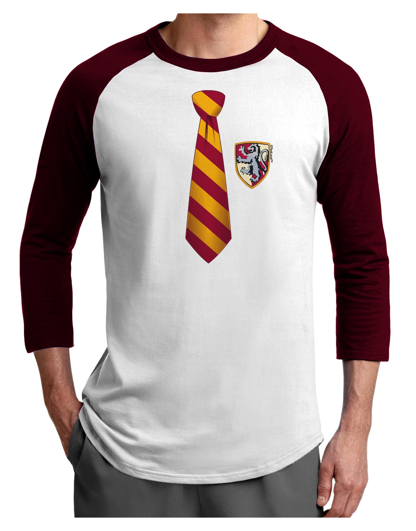 Wizard Tie Red and Yellow Adult Raglan Shirt-TooLoud-White-Cardinal-X-Small-Davson Sales