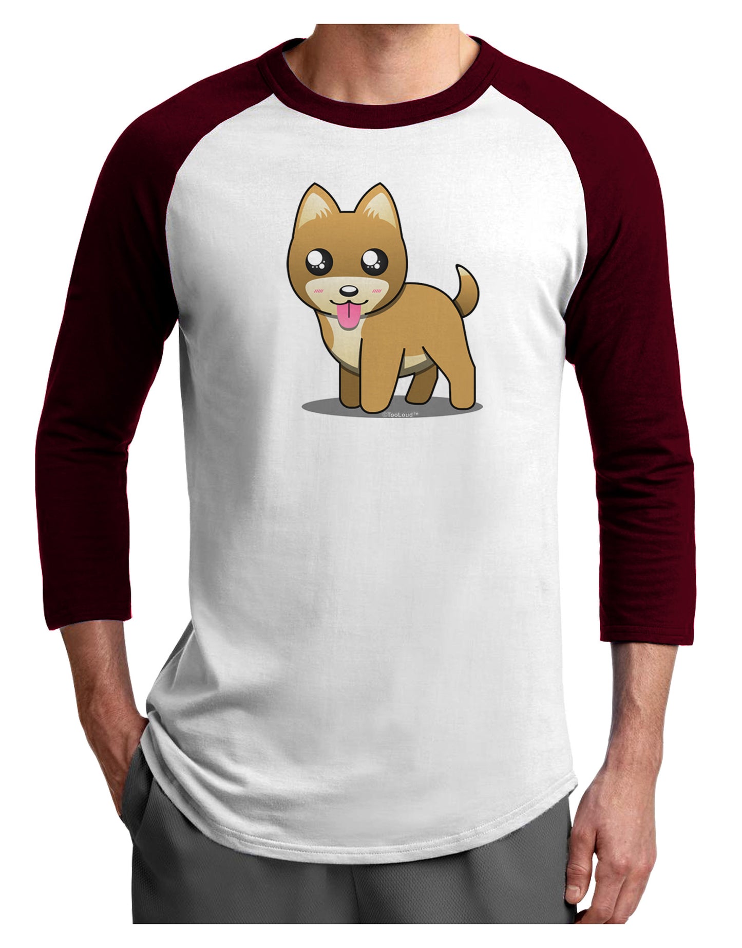 Kawaii Standing Puppy Adult Raglan Shirt-TooLoud-White-Cardinal-X-Small-Davson Sales