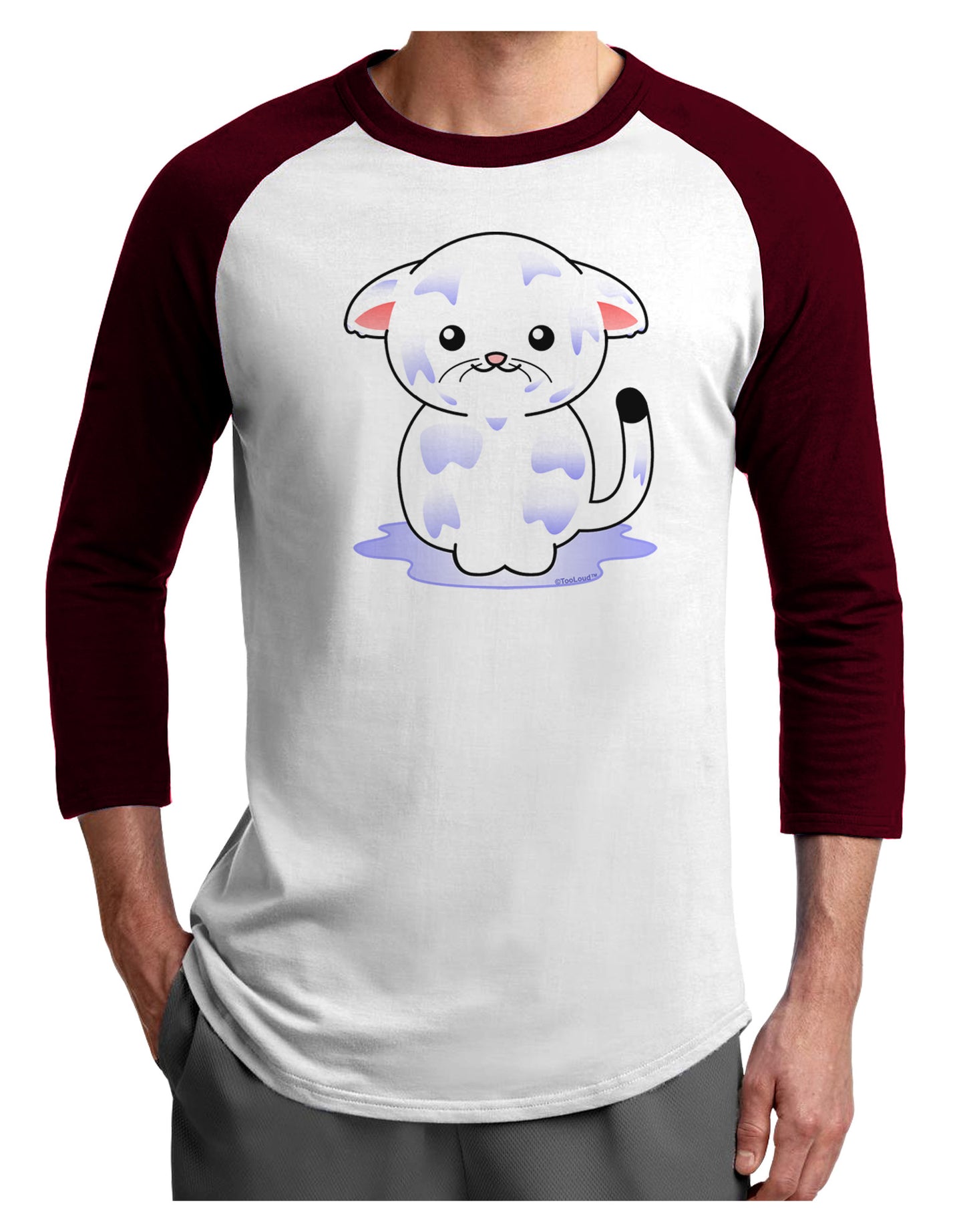 Wet Pussycat Adult Raglan Shirt-TooLoud-White-Cardinal-X-Small-Davson Sales