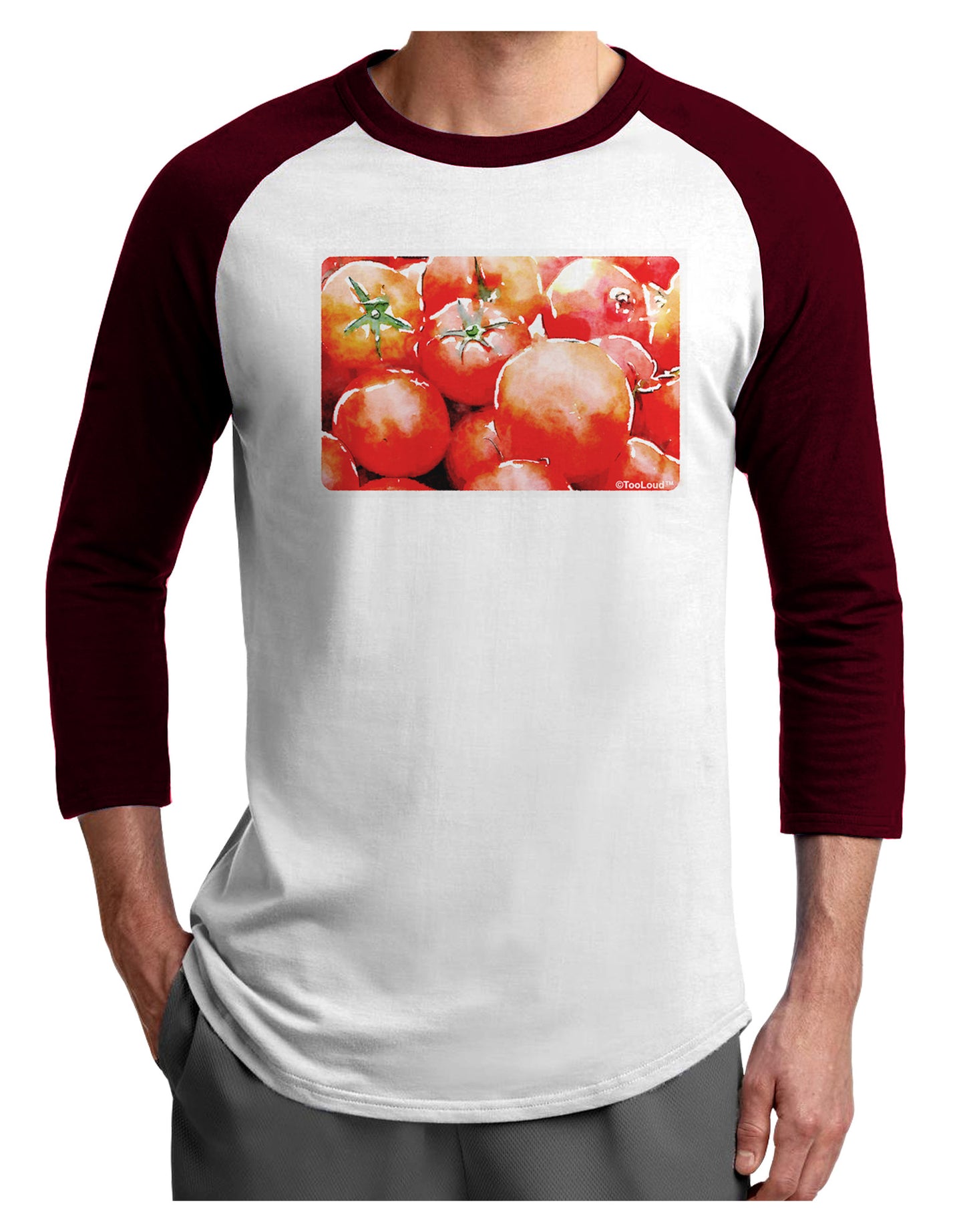 Watercolor Tomatoes Adult Raglan Shirt-TooLoud-White-Cardinal-X-Small-Davson Sales