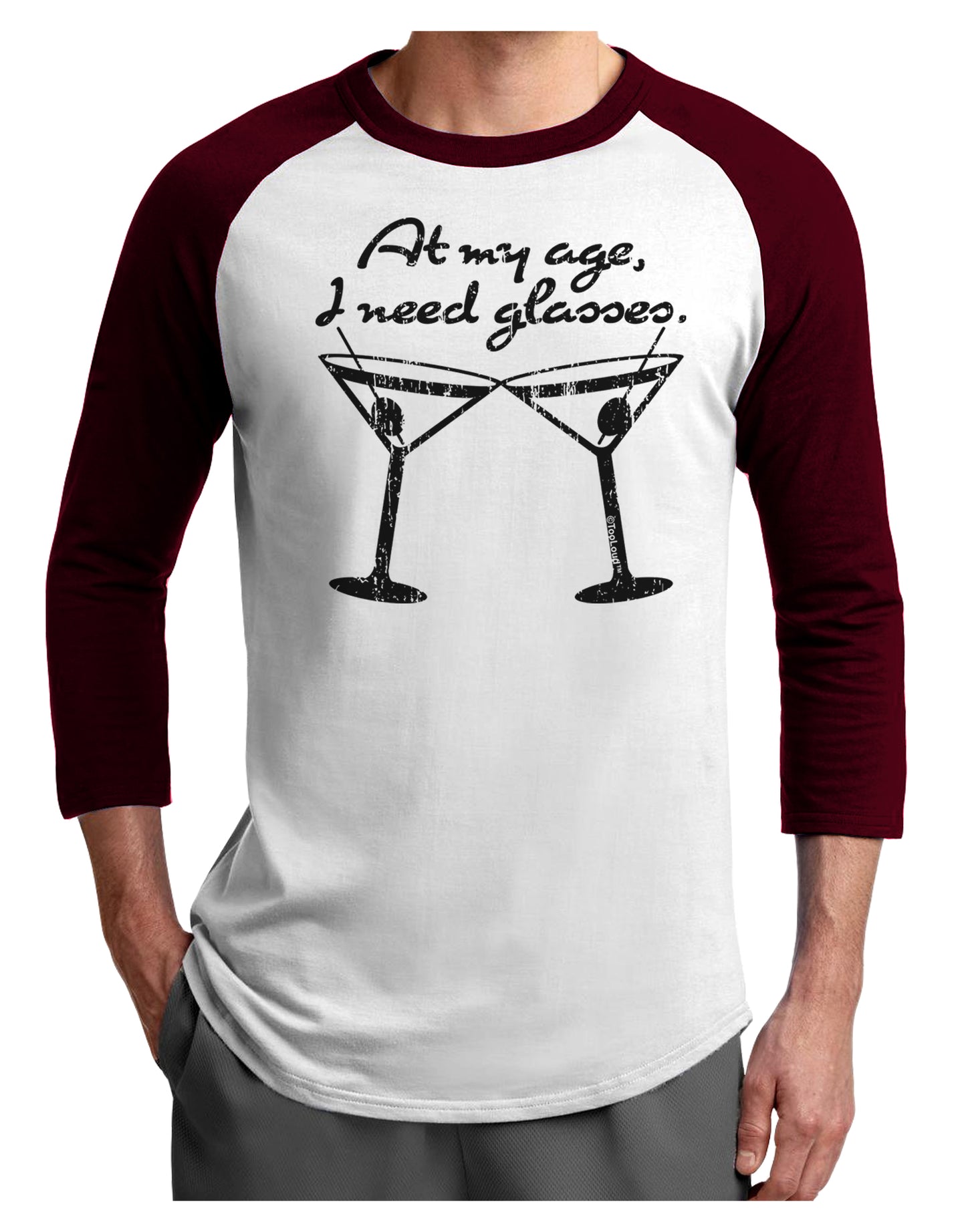 At My Age I Need Glasses - Martini Distressed Adult Raglan Shirt by TooLoud-TooLoud-White-Cardinal-X-Small-Davson Sales