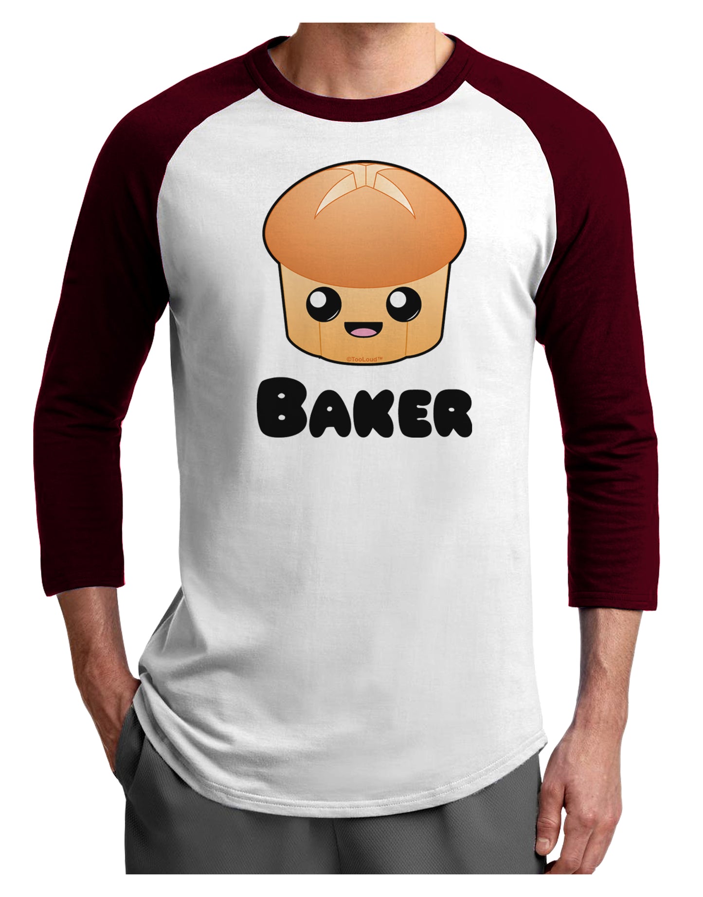 Baker Cute Roll Adult Raglan Shirt-TooLoud-White-Cardinal-X-Small-Davson Sales
