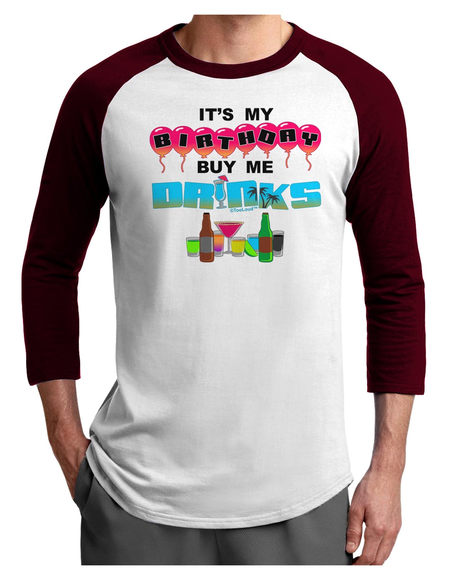 Birthday - Buy Me Drinks Adult Raglan Shirt-Raglan Shirt-TooLoud-White-Cardinal-XXX-Large-Davson Sales
