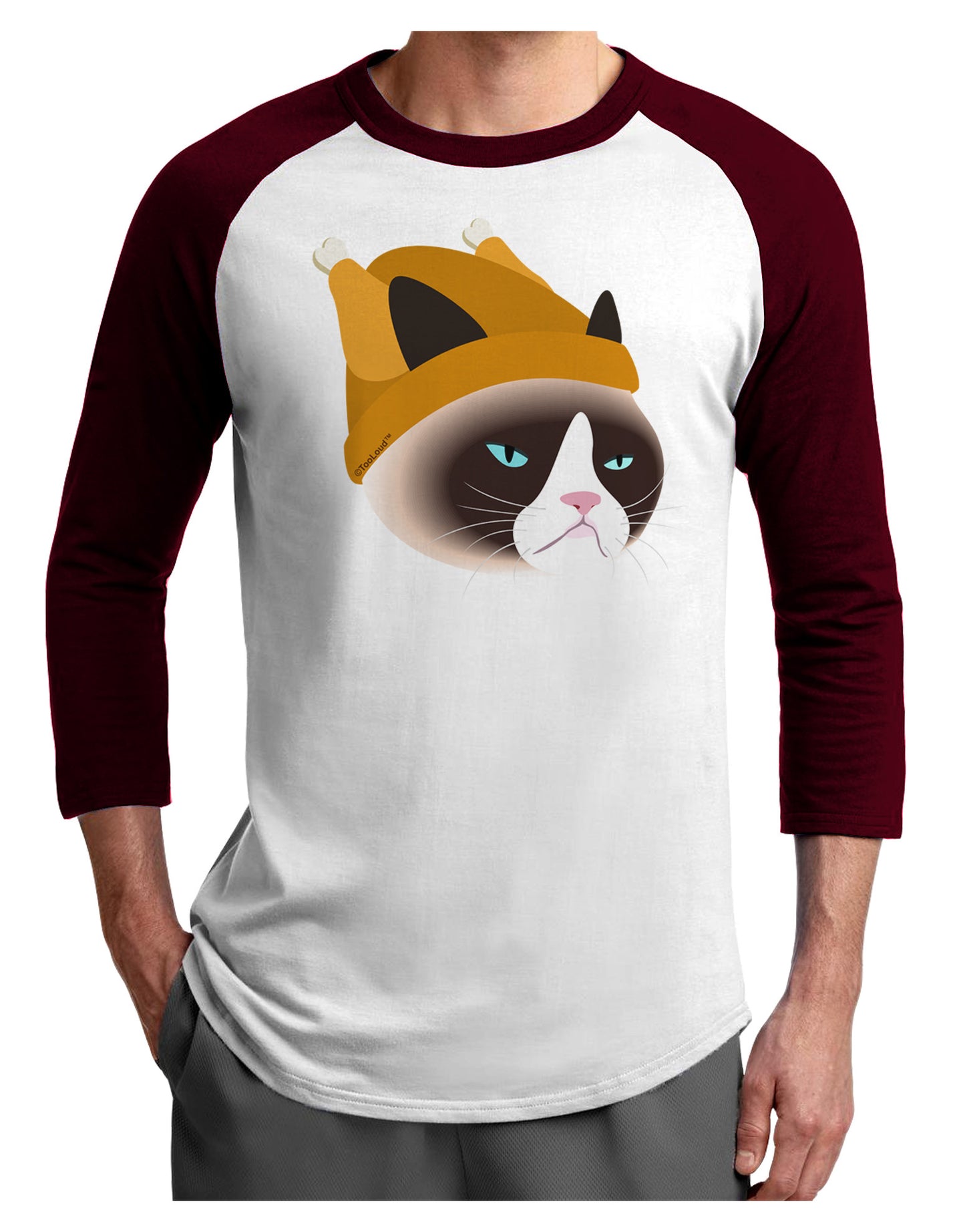 Disgruntled Cat Wearing Turkey Hat Adult Raglan Shirt by-Raglan Shirt-TooLoud-White-Cardinal-X-Small-Davson Sales