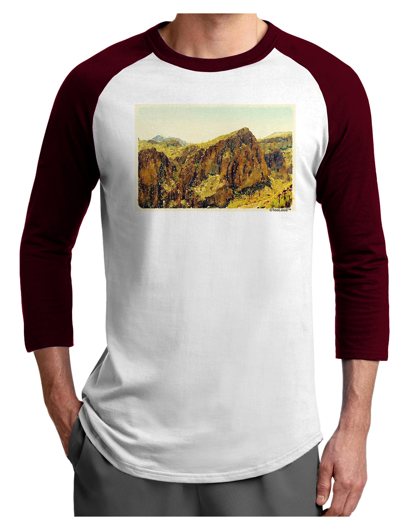 Arizona Mountains Watercolor Adult Raglan Shirt-TooLoud-White-Cardinal-X-Small-Davson Sales