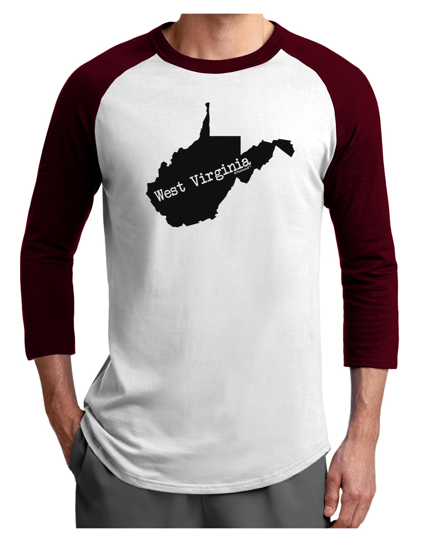 West Virginia - United States Shape Adult Raglan Shirt-Raglan Shirt-TooLoud-White-Cardinal-X-Small-Davson Sales