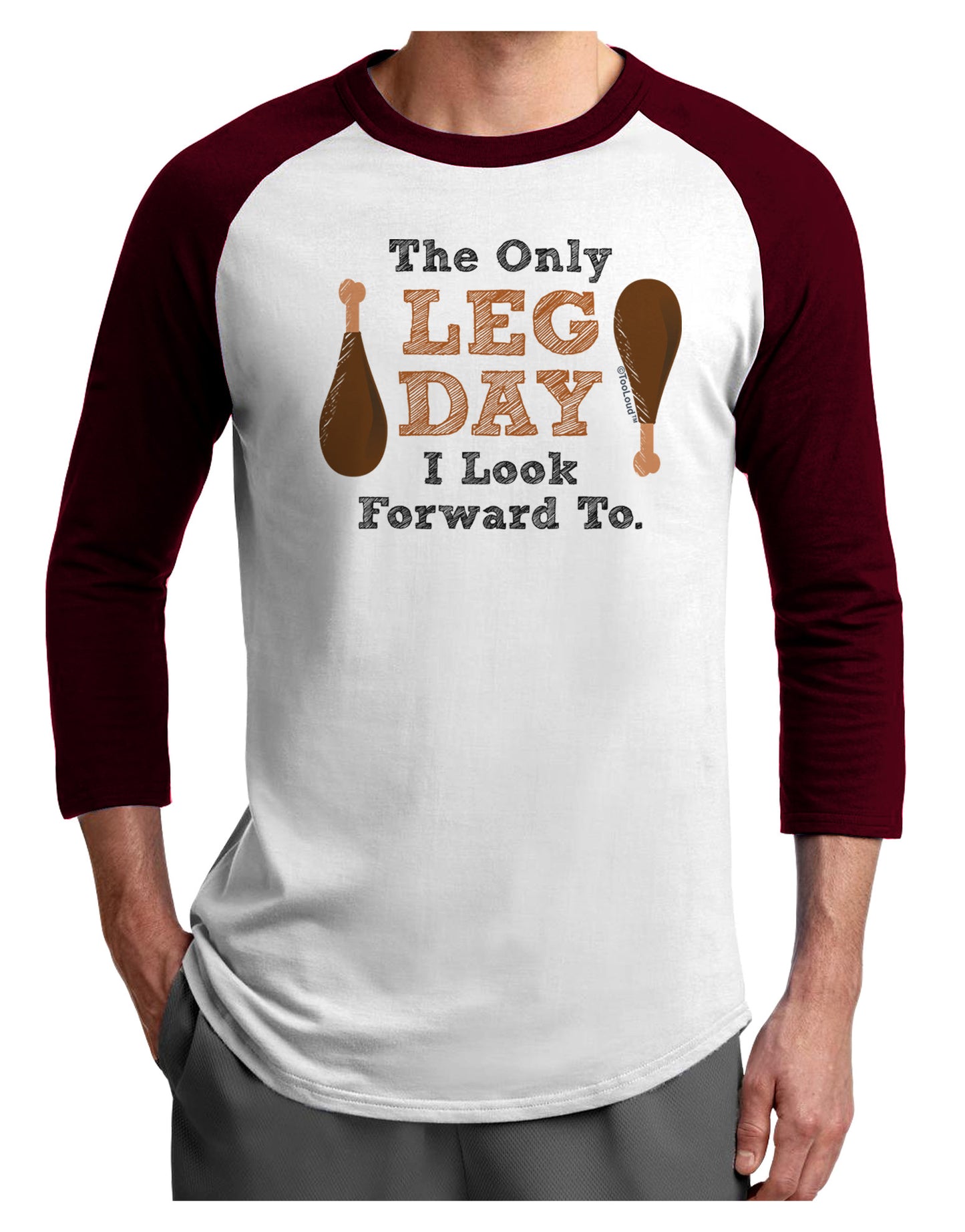 Leg Day - Turkey Leg Adult Raglan Shirt-Raglan Shirt-TooLoud-White-Cardinal-X-Small-Davson Sales