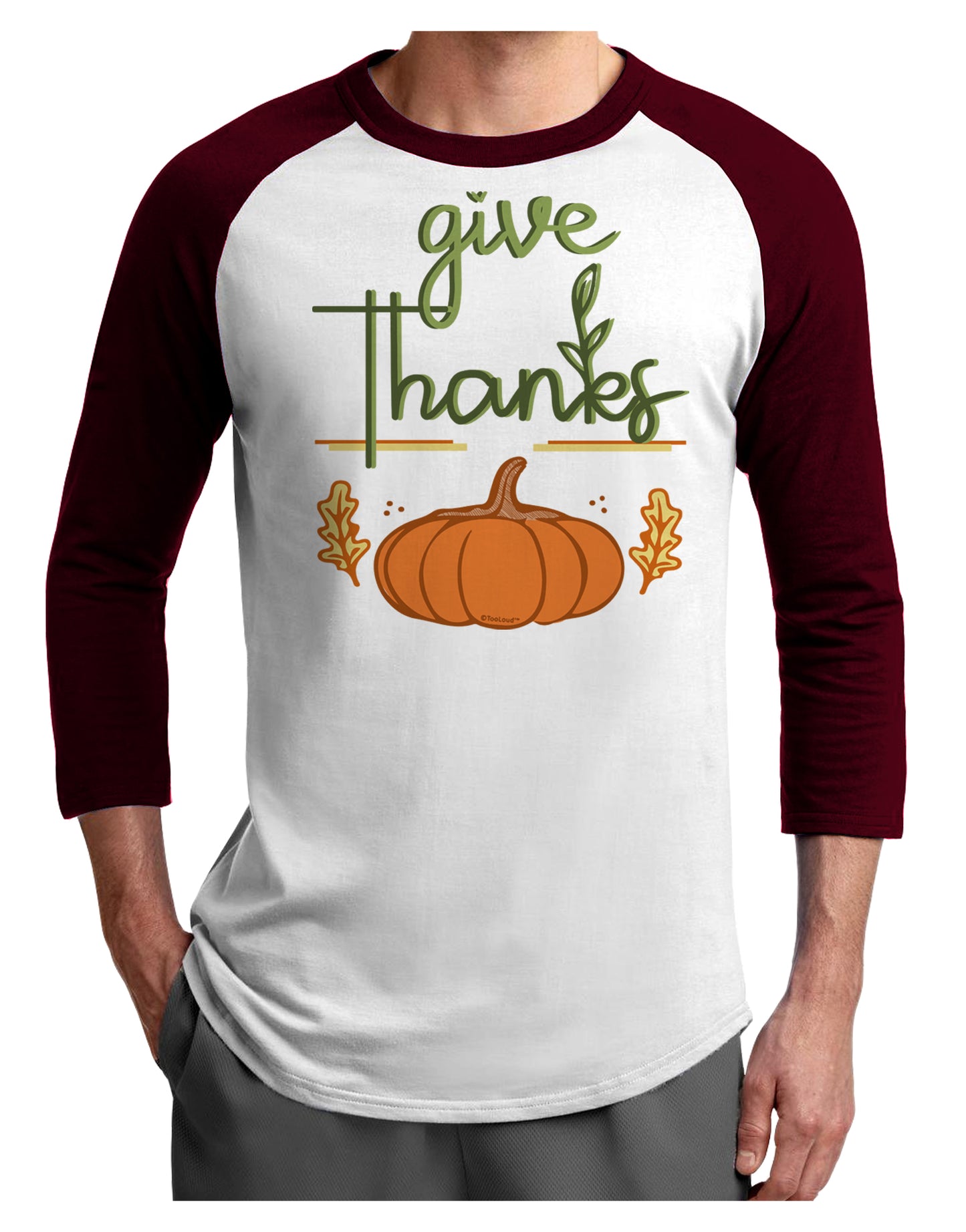 Give Thanks Adult Raglan Shirt-Mens T-Shirt-TooLoud-White-Cardinal-X-Small-Davson Sales