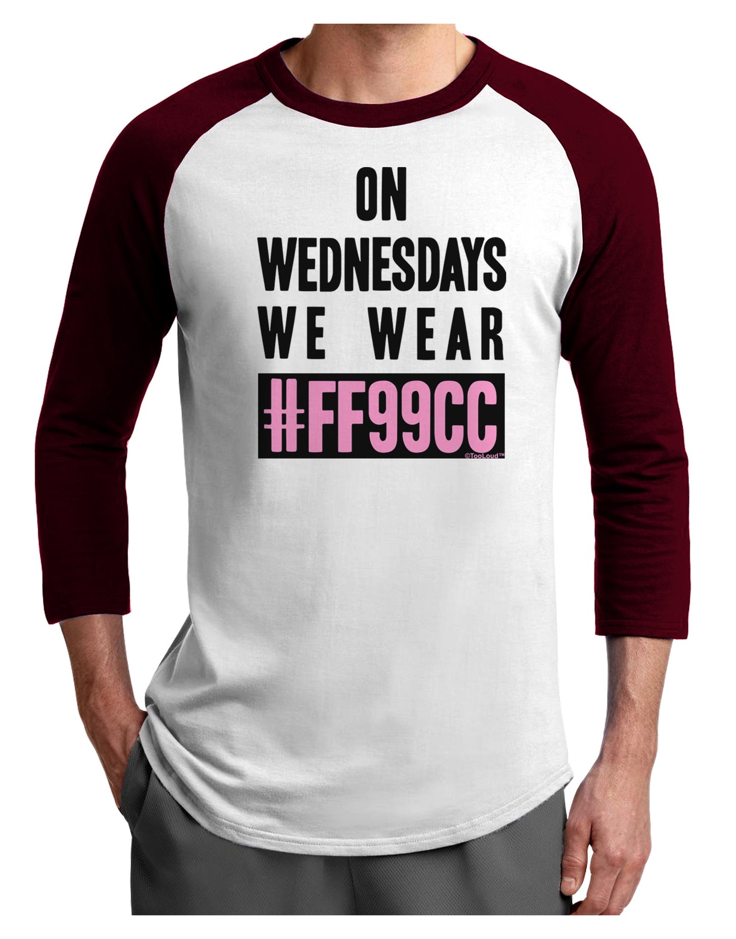 On Wednesdays We Wear FF99CC Adult Raglan Shirt-Raglan Shirt-TooLoud-White-Cardinal-X-Small-Davson Sales