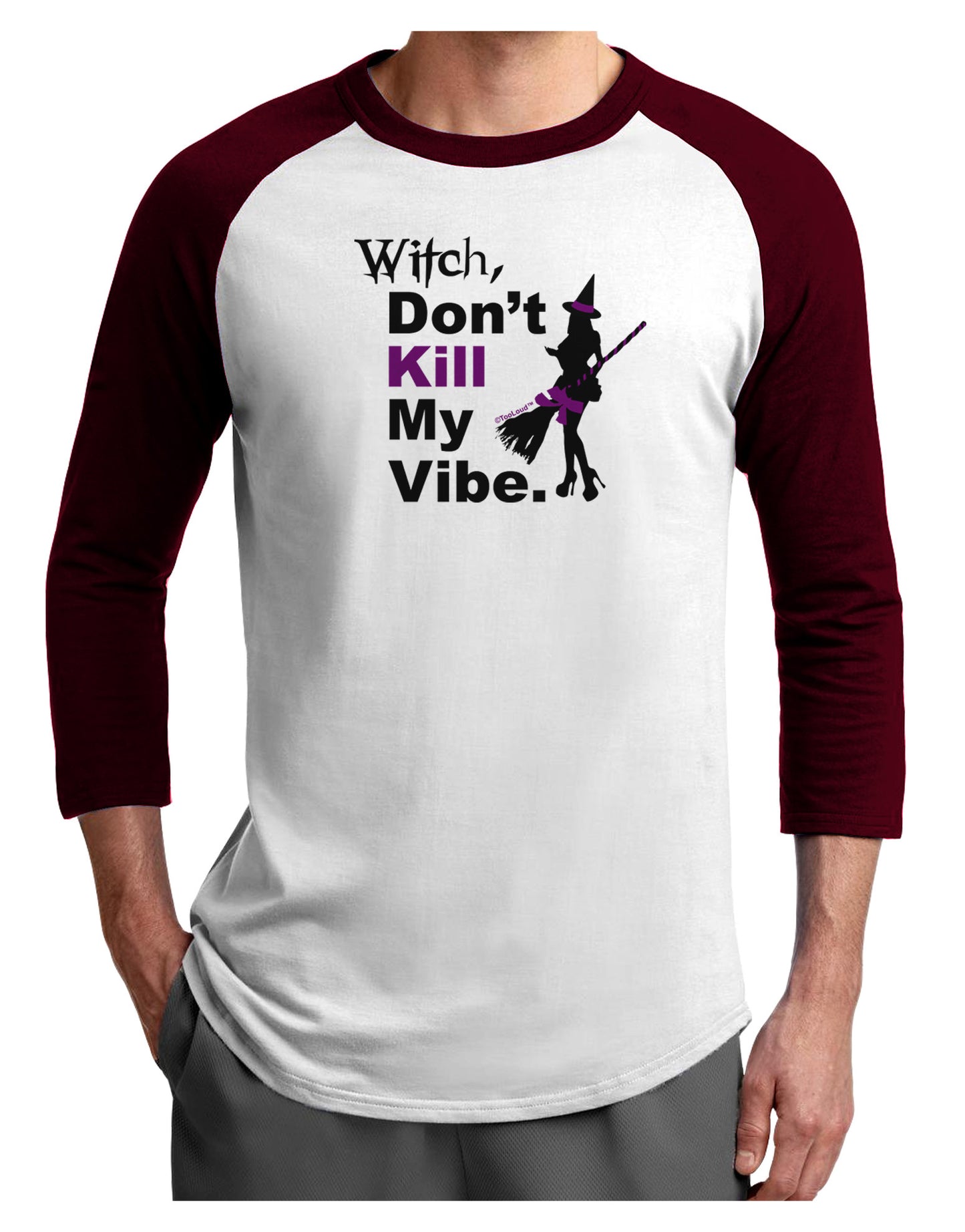 Don’t Kill My Vibe Adult Raglan Shirt-TooLoud-White-Cardinal-X-Small-Davson Sales