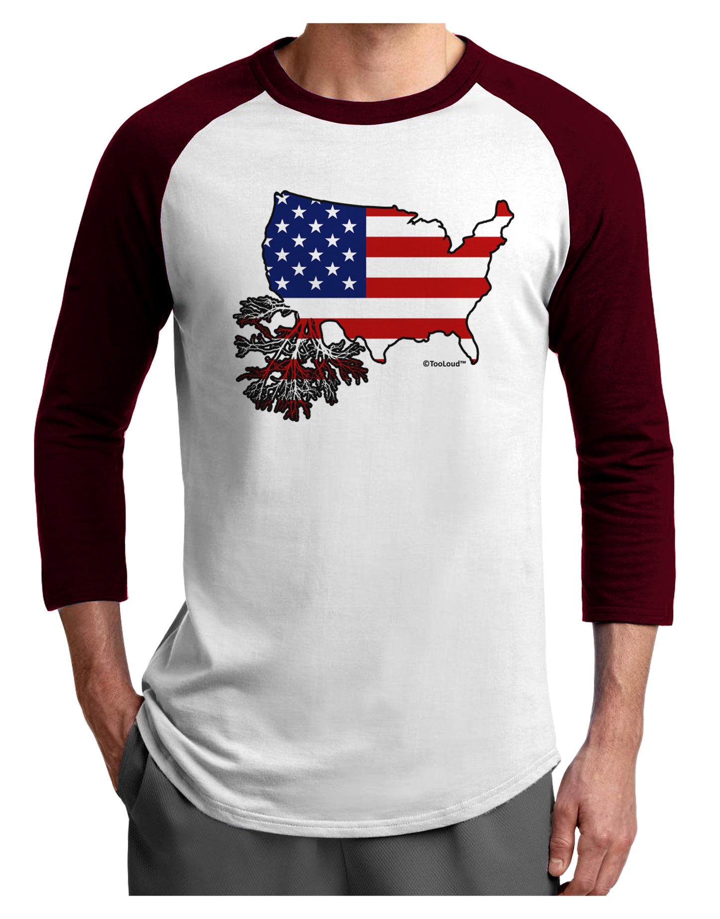 American Roots Design - American Flag Adult Raglan Shirt by TooLoud-TooLoud-White-Cardinal-X-Small-Davson Sales
