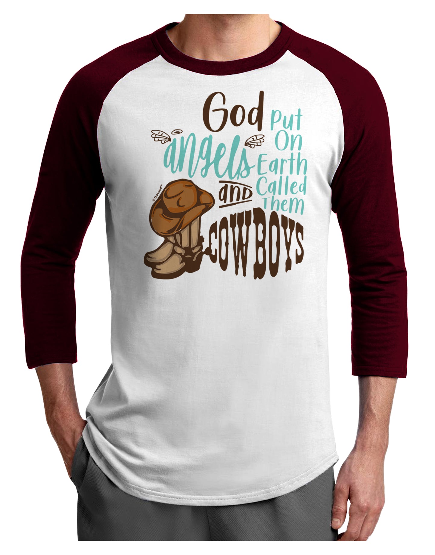 God put Angels on Earth and called them Cowboys Adult Raglan Shirt-Mens T-Shirt-TooLoud-White-Cardinal-X-Small-Davson Sales