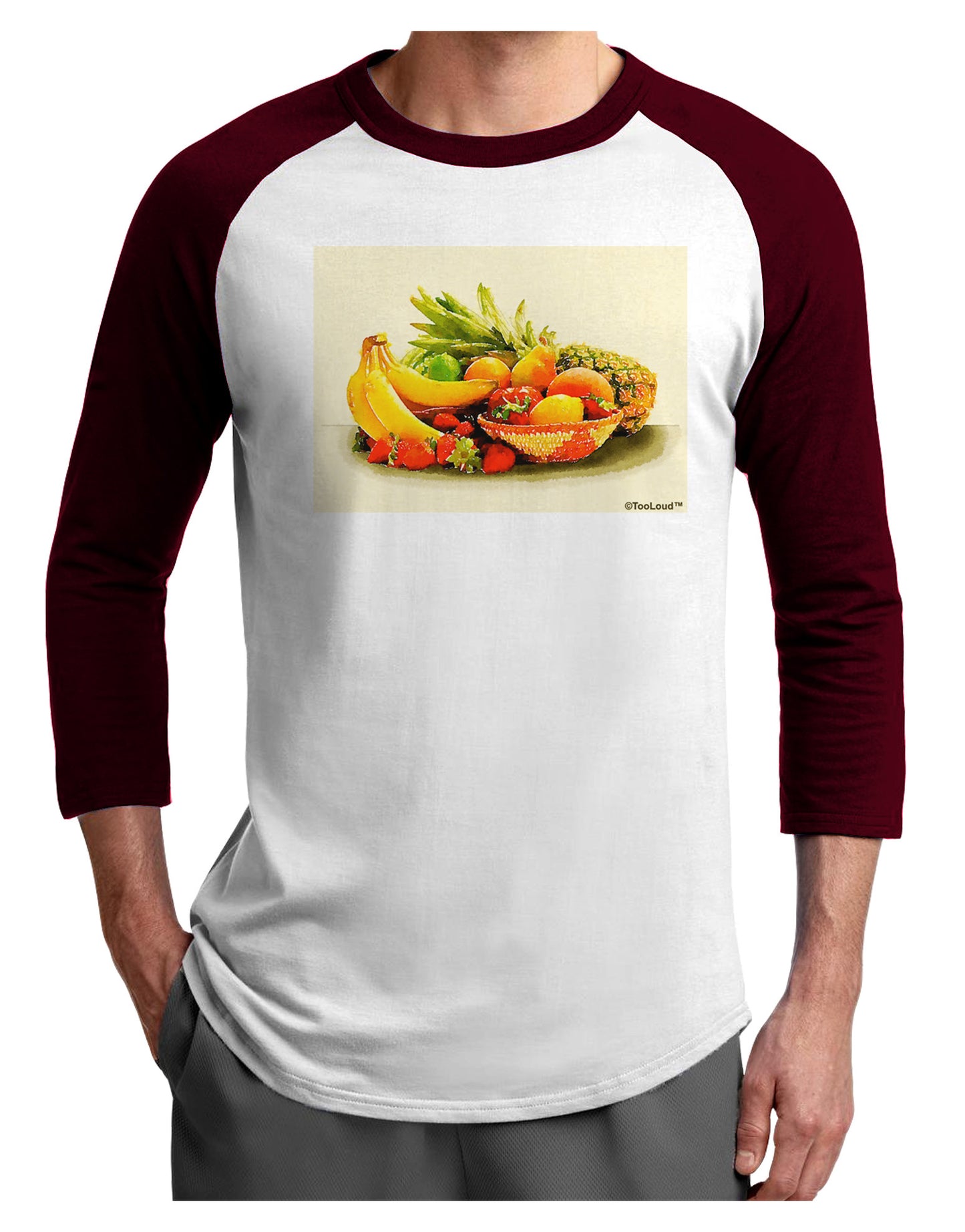 Watercolor Fruit Bowl 2 Adult Raglan Shirt-TooLoud-White-Cardinal-X-Small-Davson Sales