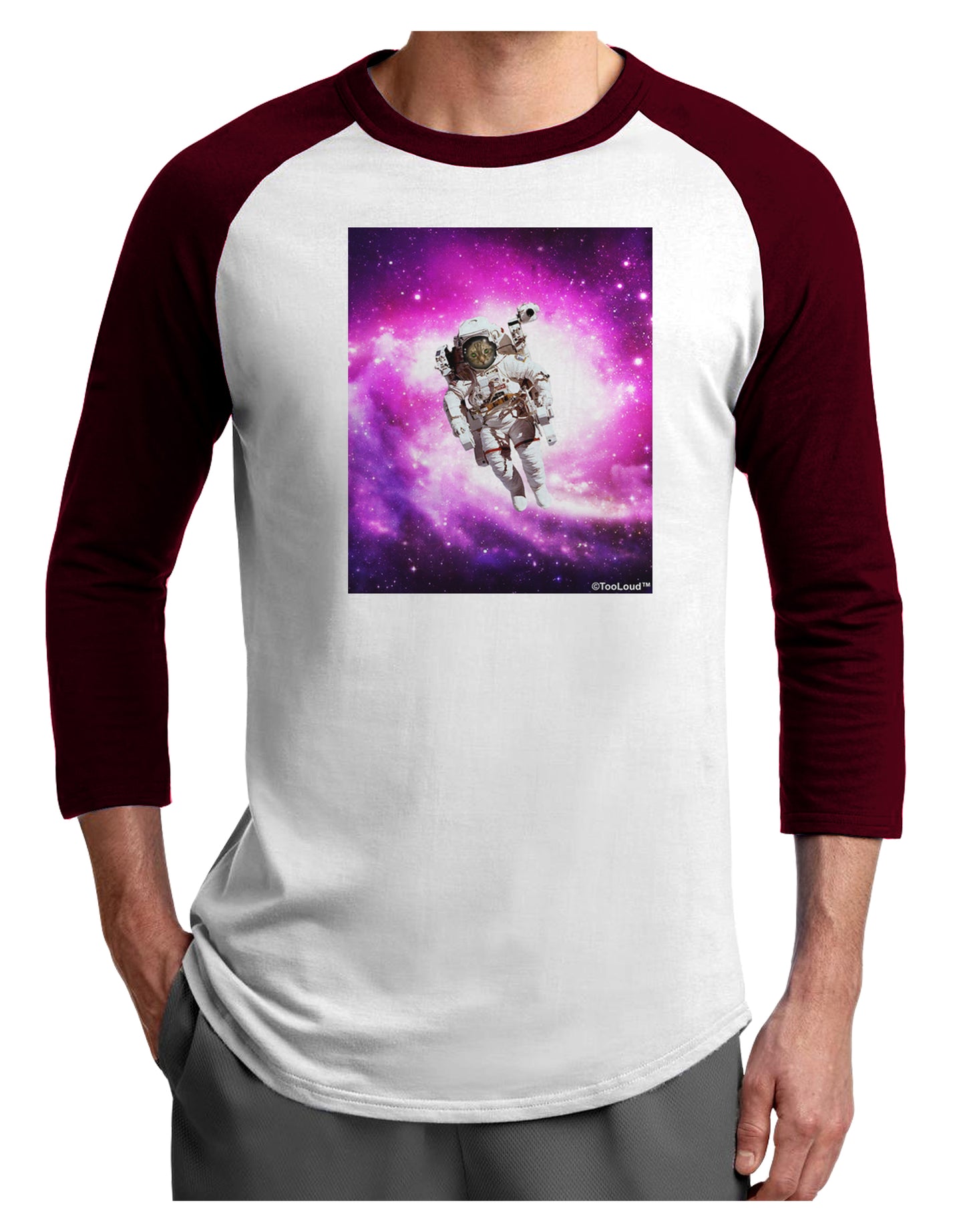 Astronaut Cat Adult Raglan Shirt-TooLoud-White-Cardinal-X-Small-Davson Sales