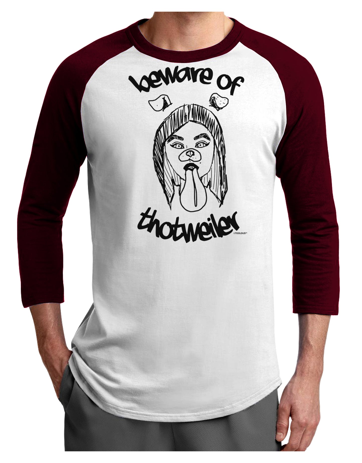 TooLoud Beware of Thotweiler Adult Raglan Shirt-Mens-Tshirts-TooLoud-White-Cardinal-X-Small-Davson Sales