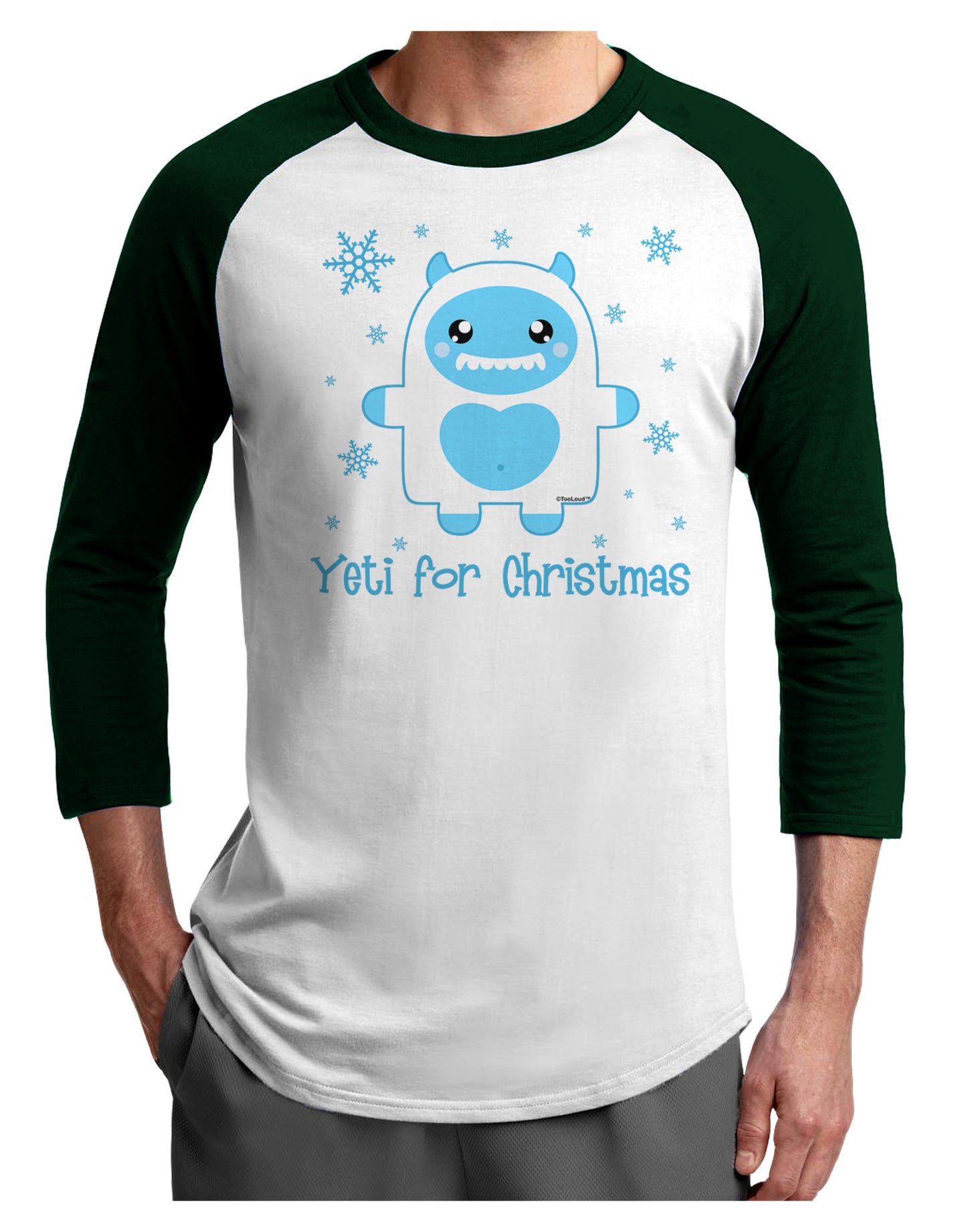 Yeti (Ready) for Christmas - Abominable Snowman Adult Raglan Shirt-TooLoud-White-Forest-X-Small-Davson Sales
