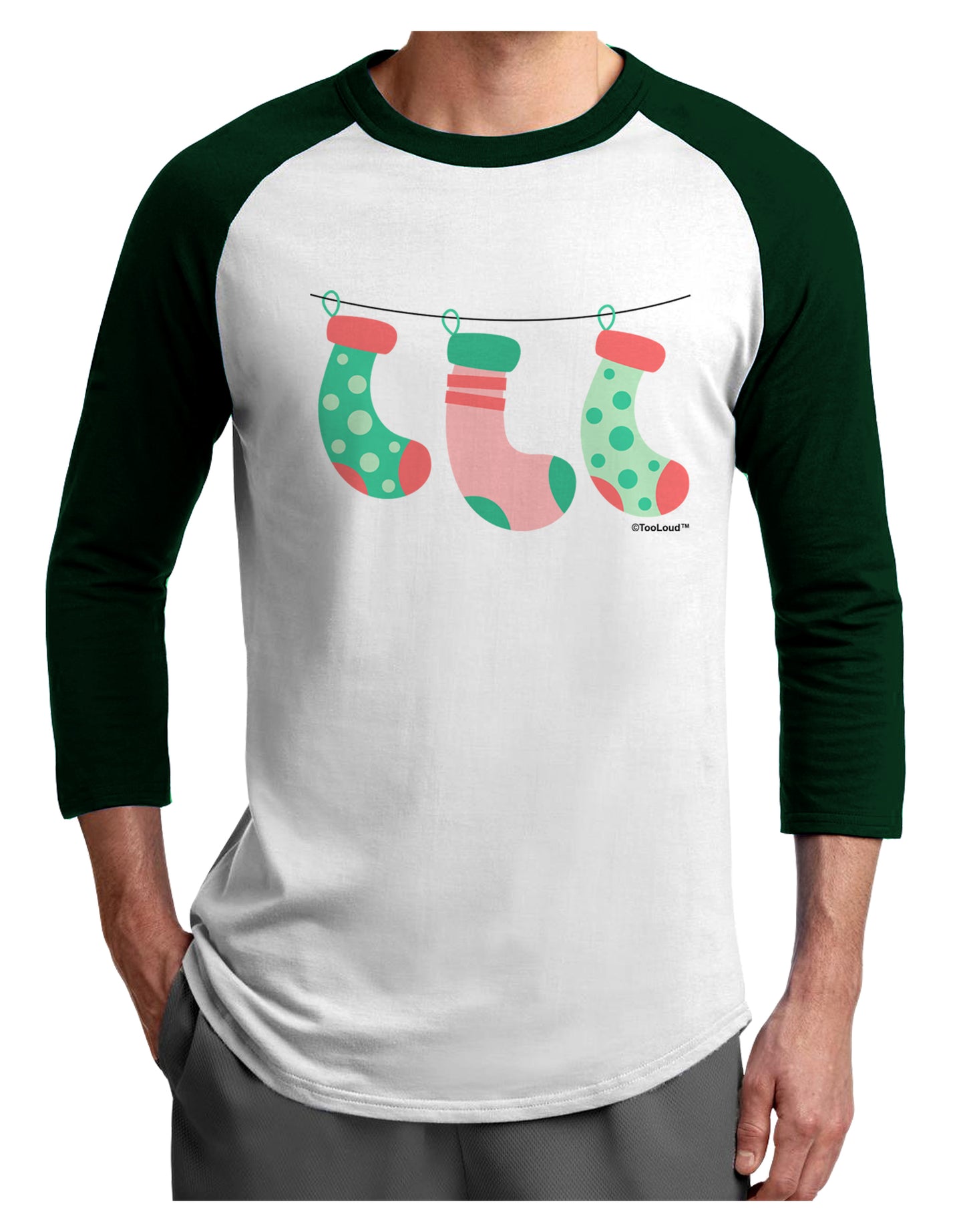 Cute Hanging Christmas Stockings Adult Raglan Shirt by TooLoud-TooLoud-White-Forest-X-Small-Davson Sales