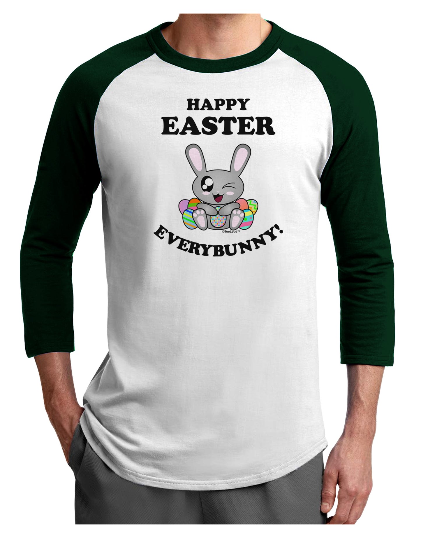 Happy Easter Everybunny Adult Raglan Shirt-TooLoud-White-Forest-X-Small-Davson Sales