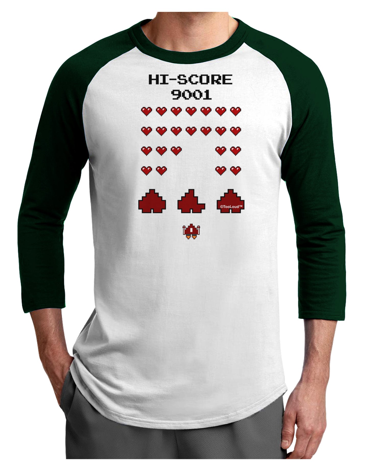 Pixel Heart Invaders Design Adult Raglan Shirt-TooLoud-White-Forest-X-Small-Davson Sales