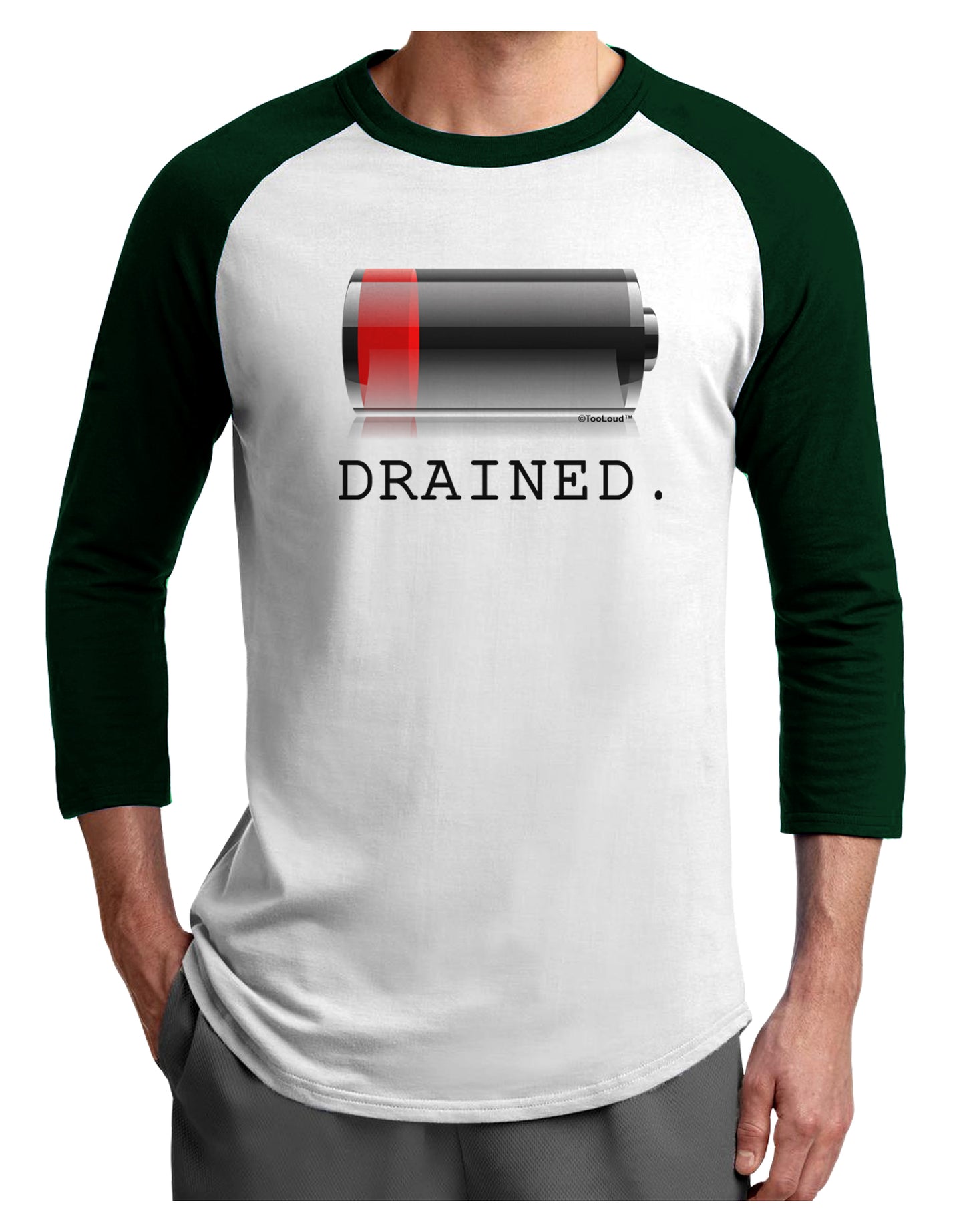 Battery Drained Adult Raglan Shirt-Raglan Shirt-TooLoud-White-Forest-X-Small-Davson Sales