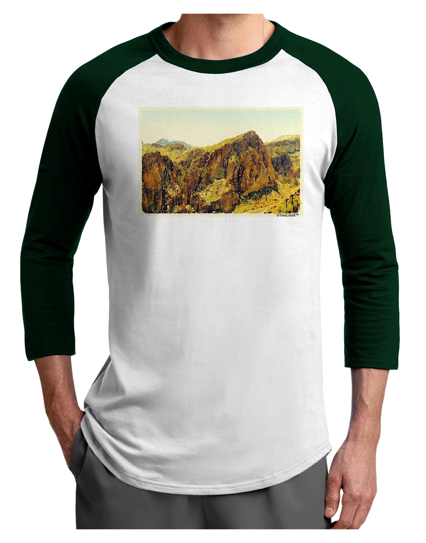 Arizona Mountains Watercolor Adult Raglan Shirt-TooLoud-White-Forest-X-Small-Davson Sales