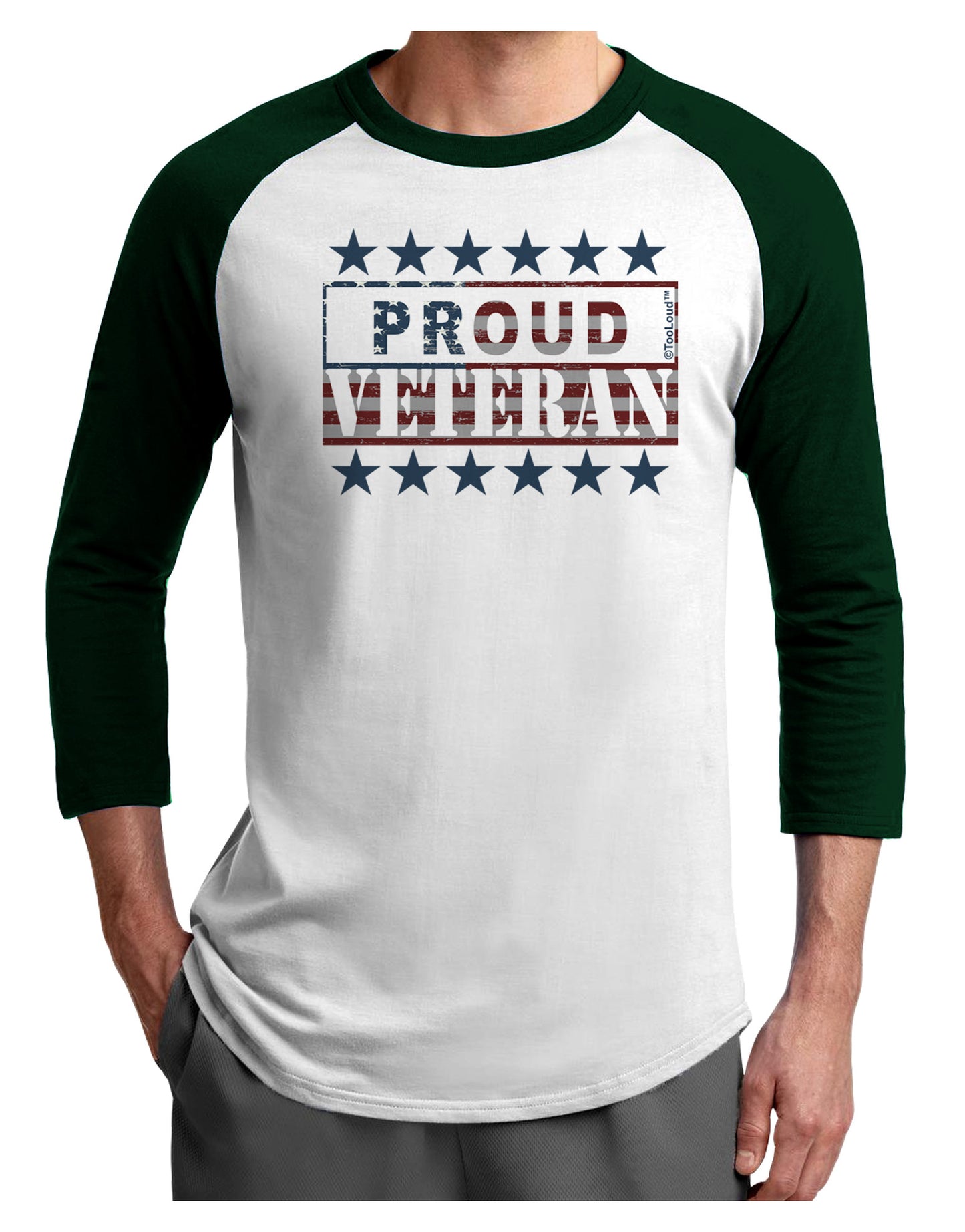 Proud Veteran Flag Adult Raglan Shirt-Raglan Shirt-TooLoud-White-Forest-X-Small-Davson Sales