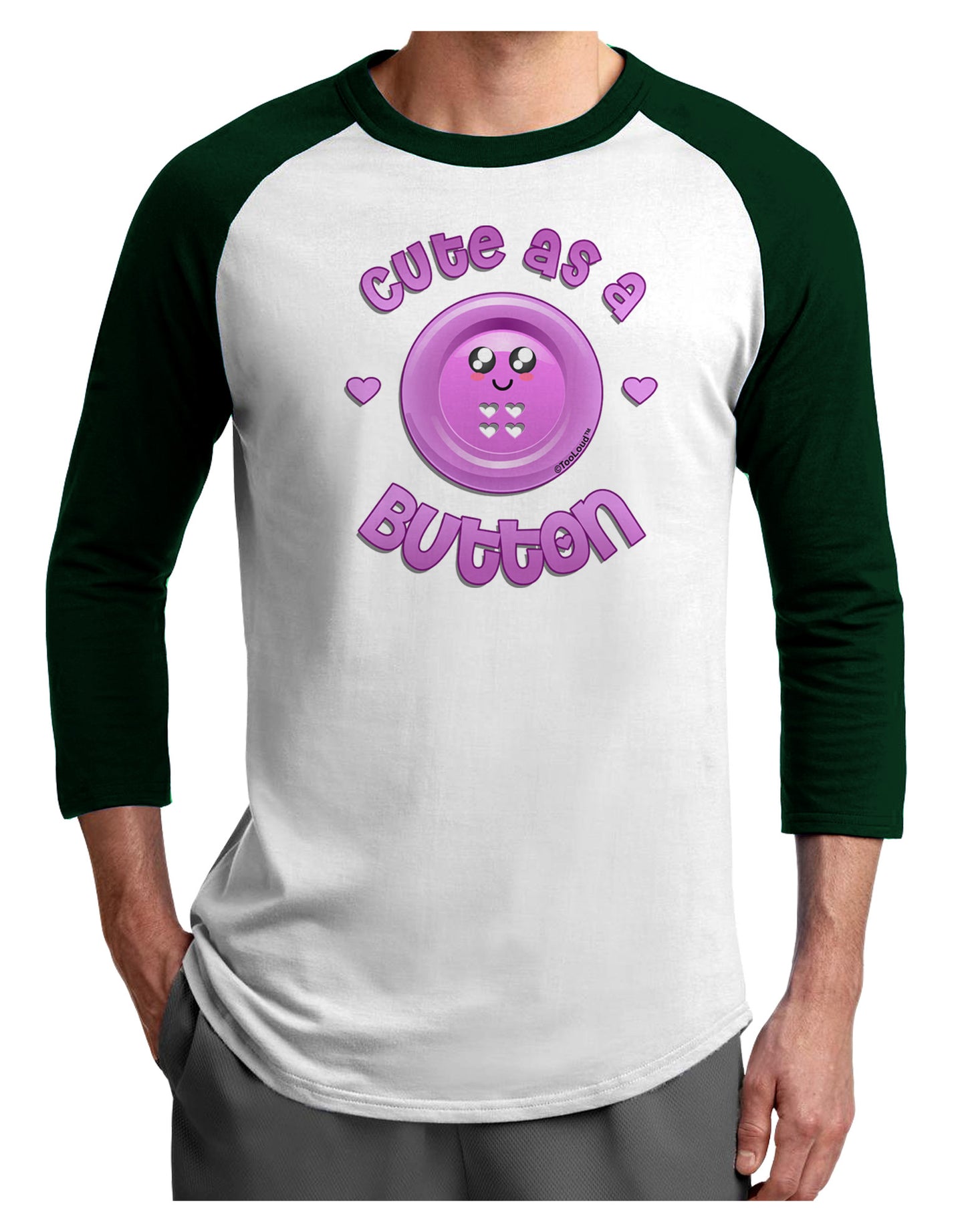 Cute As A Button Smiley Face Adult Raglan Shirt-TooLoud-White-Forest-X-Small-Davson Sales