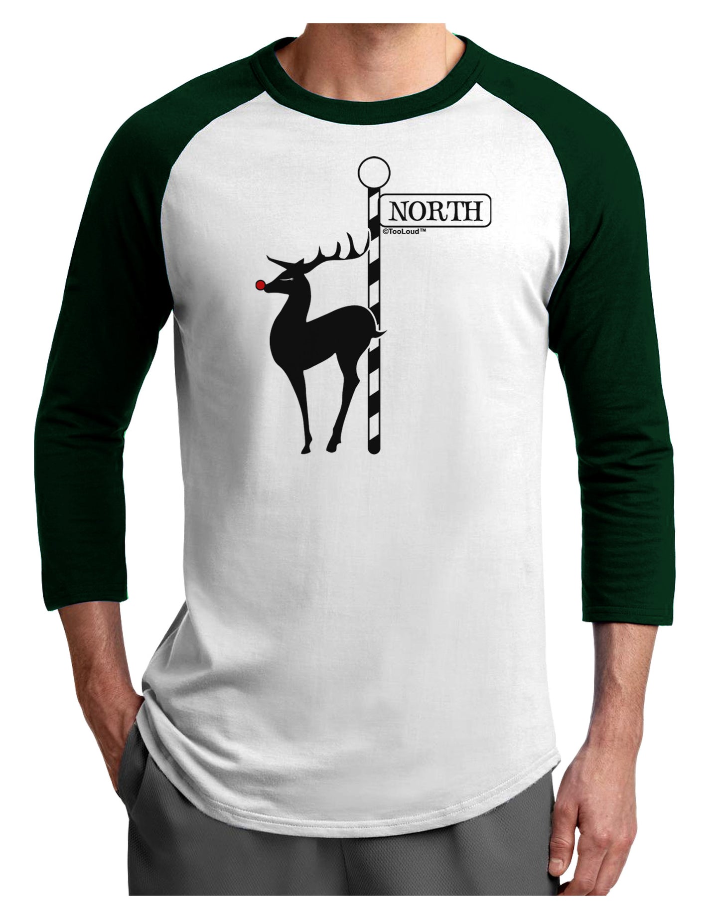 Rudolf the Ratchet Reindeer Adult Raglan Shirt-TooLoud-White-Forest-X-Small-Davson Sales