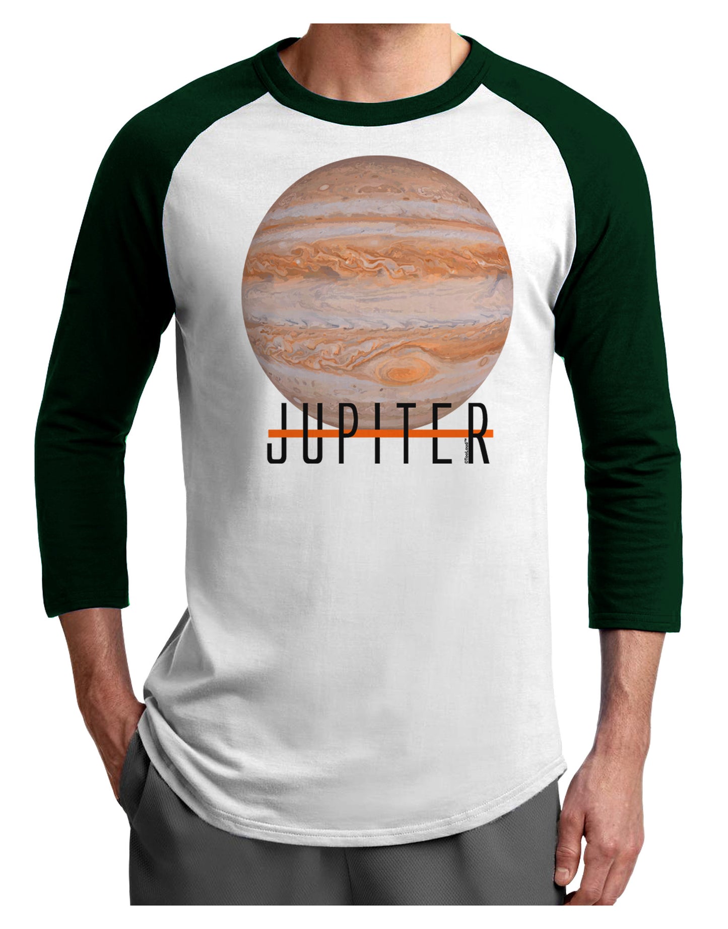 Planet Jupiter Earth Text Adult Raglan Shirt-TooLoud-White-Forest-X-Small-Davson Sales