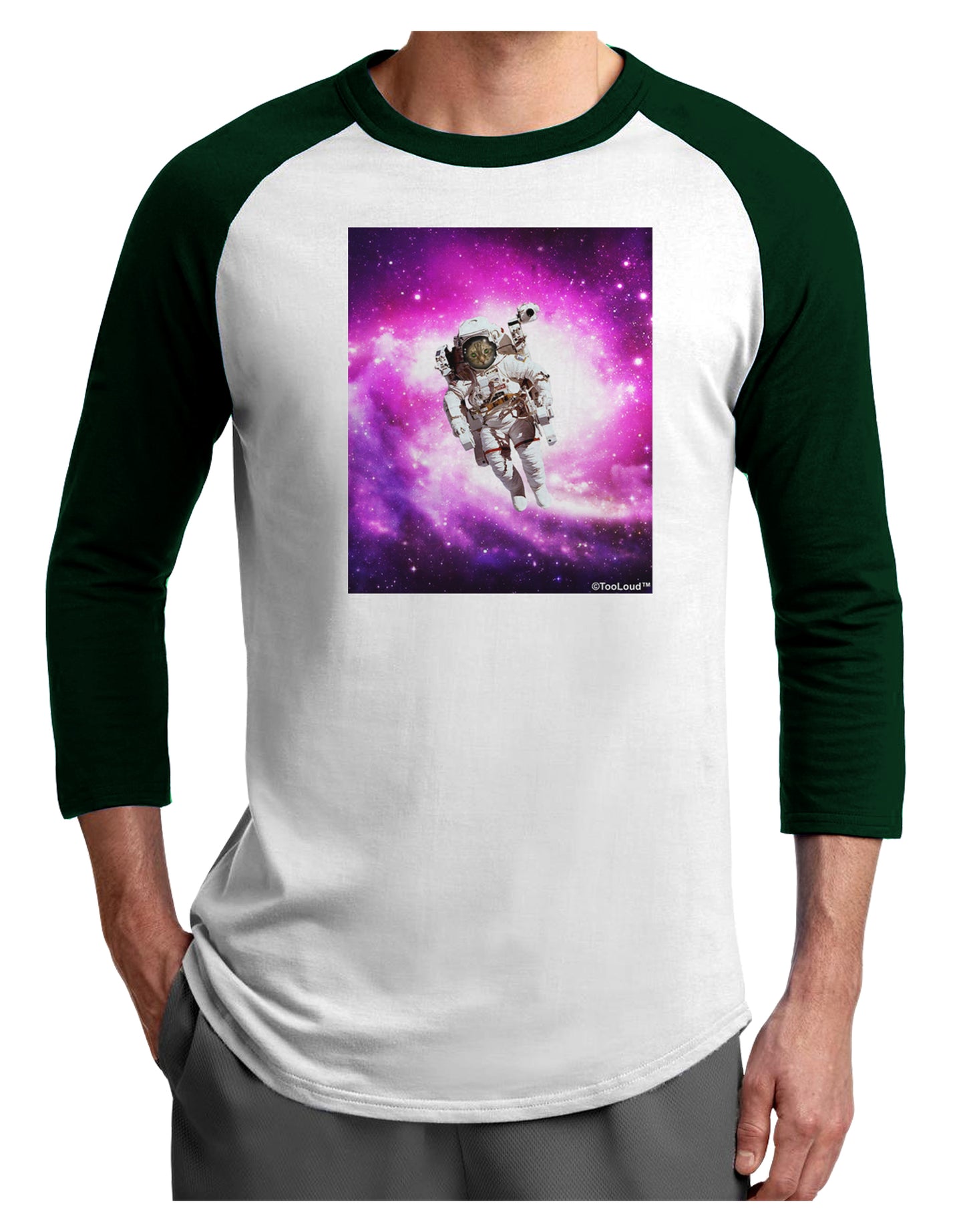 Astronaut Cat Adult Raglan Shirt-TooLoud-White-Forest-X-Small-Davson Sales