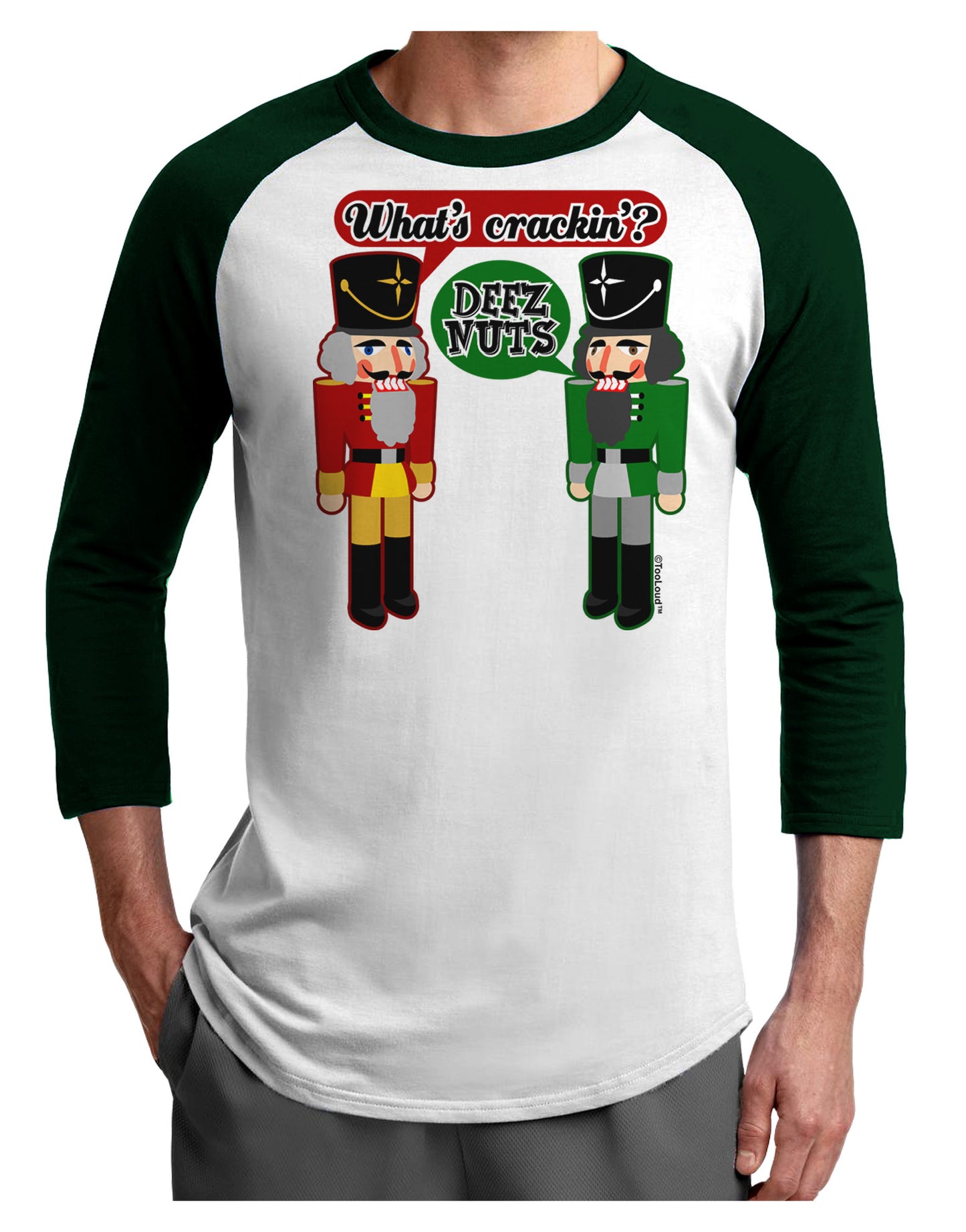 Whats Crackin - Deez Nuts Adult Raglan Shirt by-Raglan Shirt-TooLoud-White-Forest-X-Small-Davson Sales