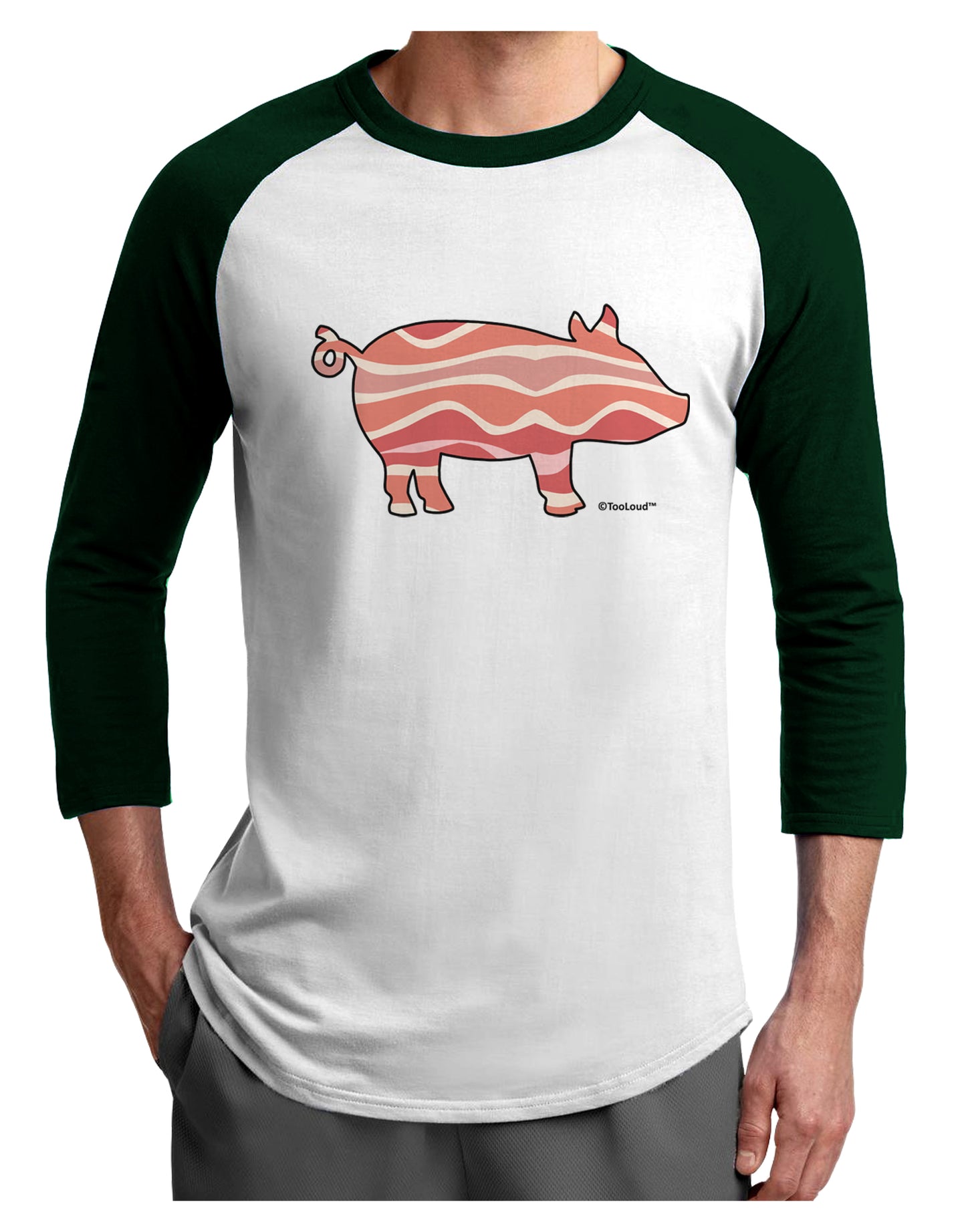 Bacon Pig Silhouette Adult Raglan Shirt by TooLoud-Raglan Shirt-TooLoud-White-Forest-X-Small-Davson Sales