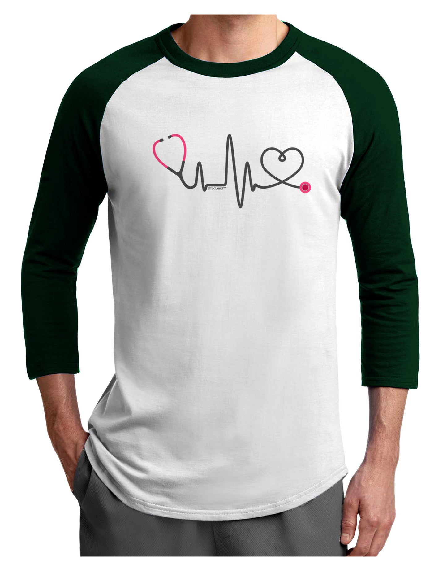Stethoscope Heartbeat Adult Raglan Shirt-TooLoud-White-Forest-X-Small-Davson Sales