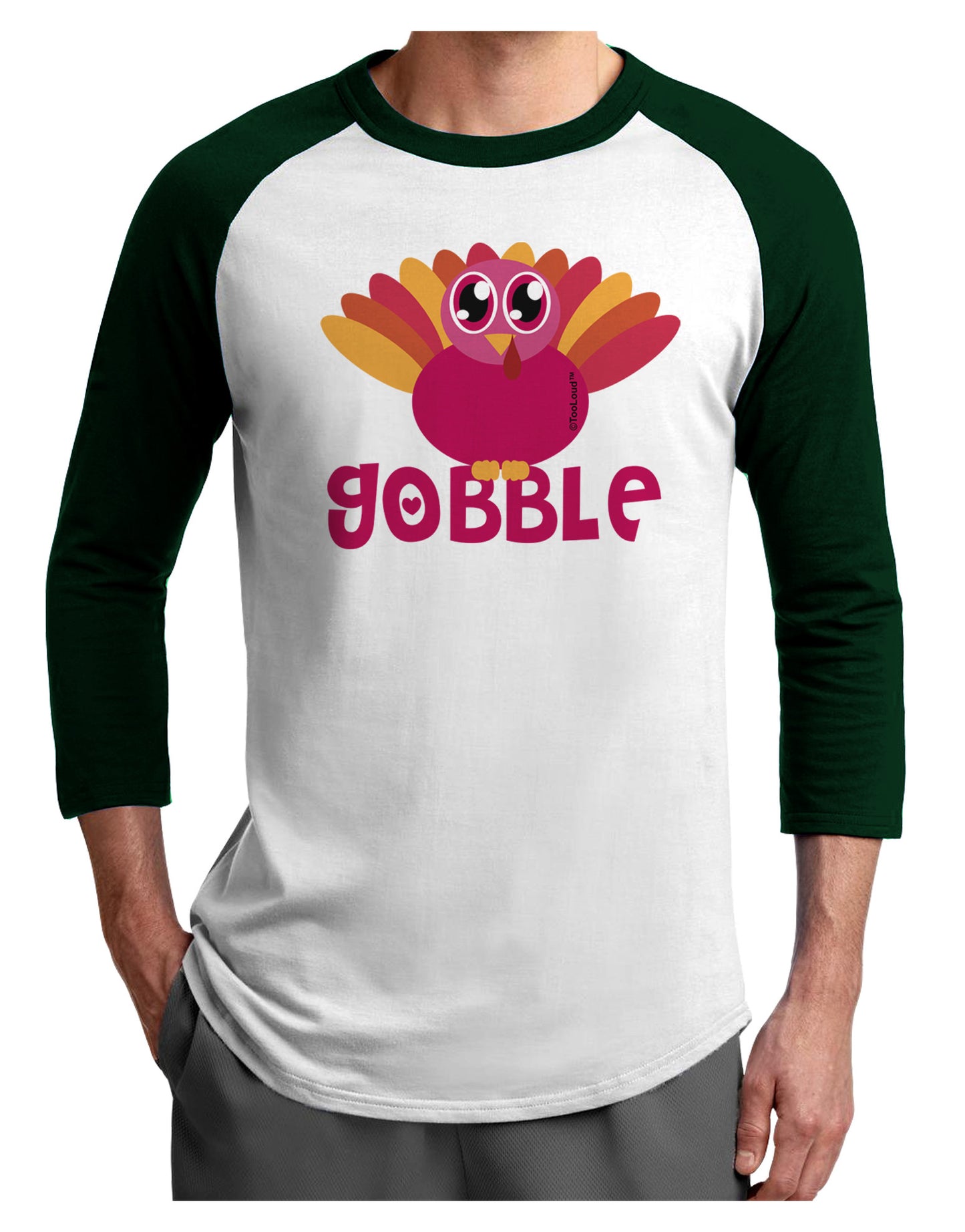 Cute Gobble Turkey Pink Adult Raglan Shirt-Raglan Shirt-TooLoud-White-Forest-X-Small-Davson Sales