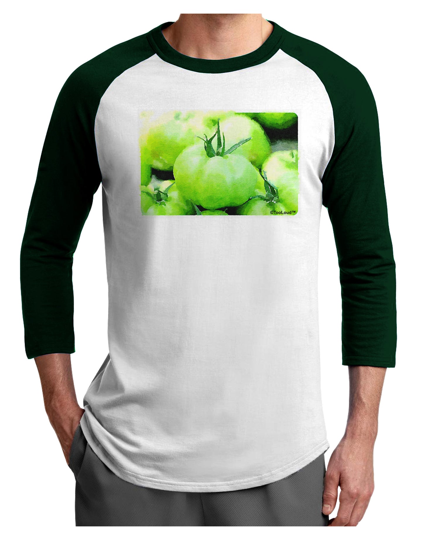 Watercolor Green Tomatoes Adult Raglan Shirt-TooLoud-White-Forest-X-Small-Davson Sales