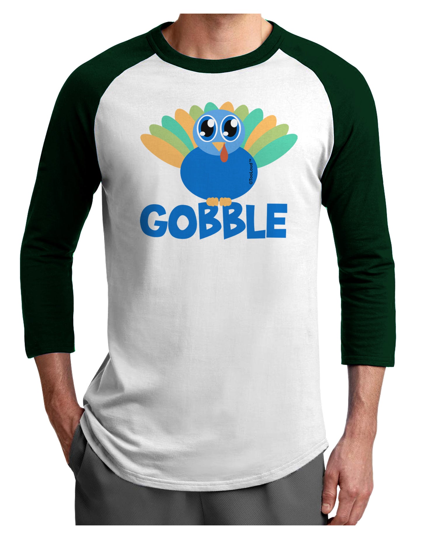 Cute Gobble Turkey Blue Adult Raglan Shirt-Raglan Shirt-TooLoud-White-Forest-X-Small-Davson Sales
